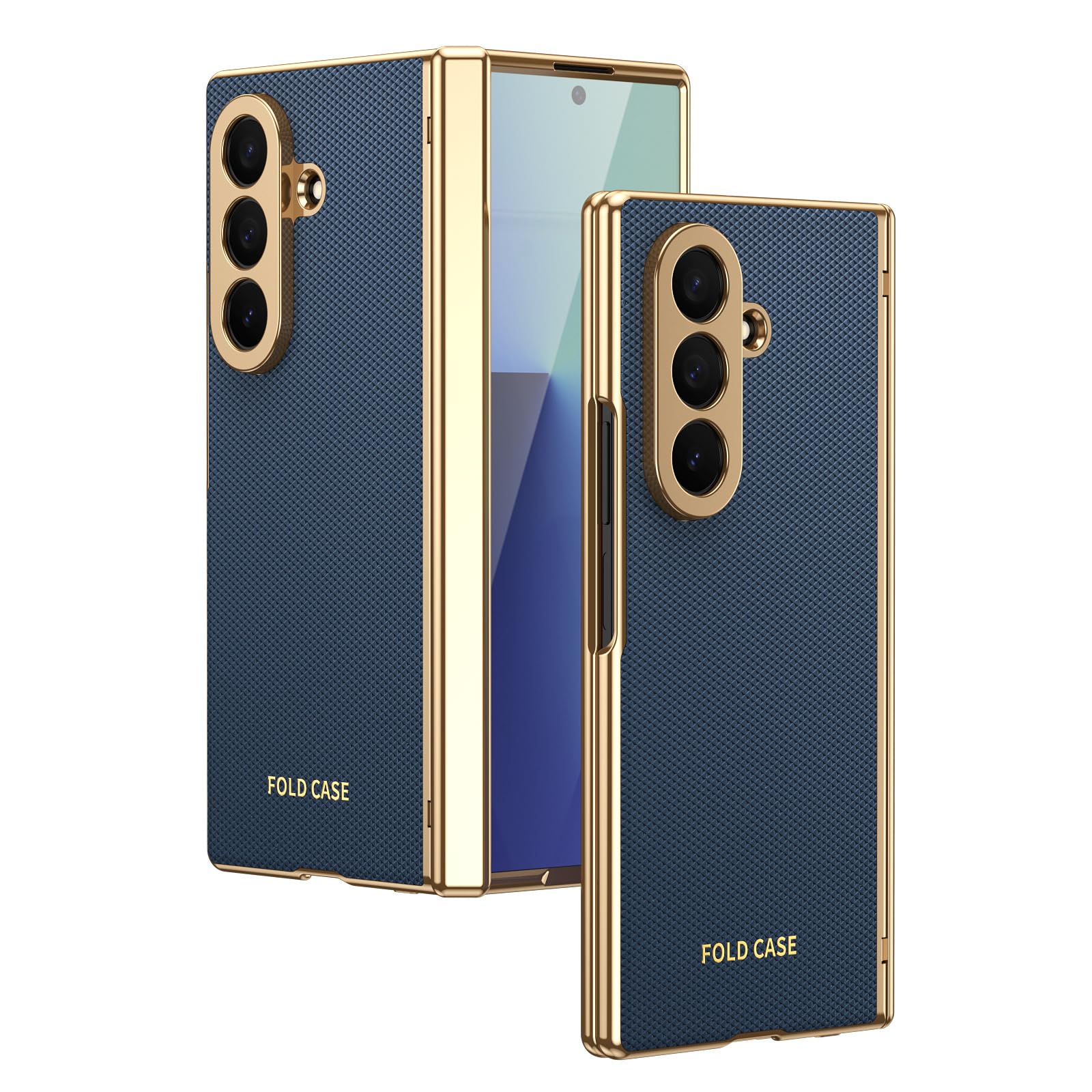Étui Samsung Z Fold 7 de luxe en cuir galvanisé bleu anti-dérapant