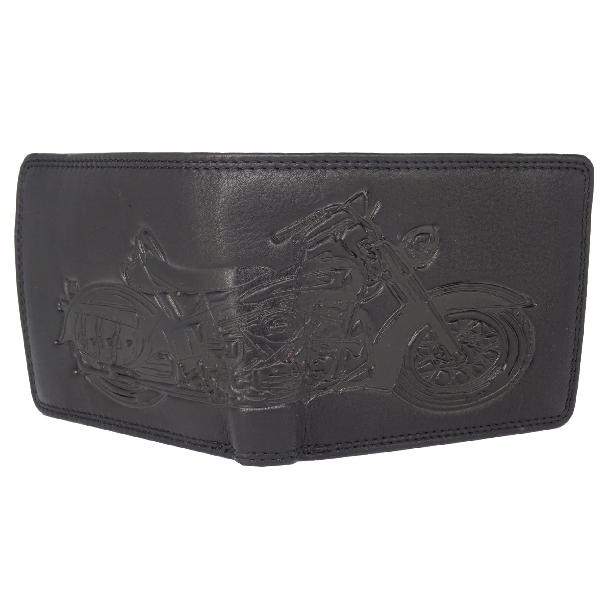 Cartera de piel para hombre y hombre, con protección RFID, con compartimento para monedas y relieve, monedero de piel auténtica (marrón vertical, moto, Harley Davidson), Negro , Querformat