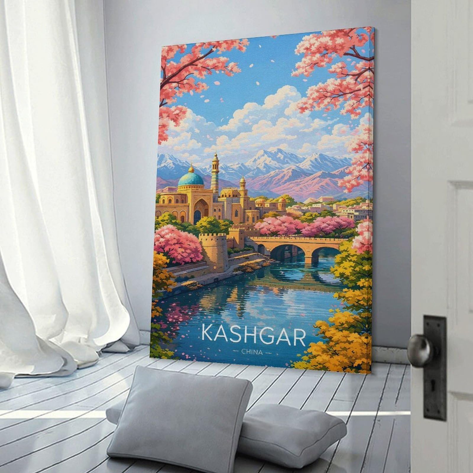 Junmoney Kashgar China Travel Canvas Wall Decor, 24x36inch(60x90cm), for Gallery Wall Decor And Room Displays, Wall Decor Suited to Curated Displays