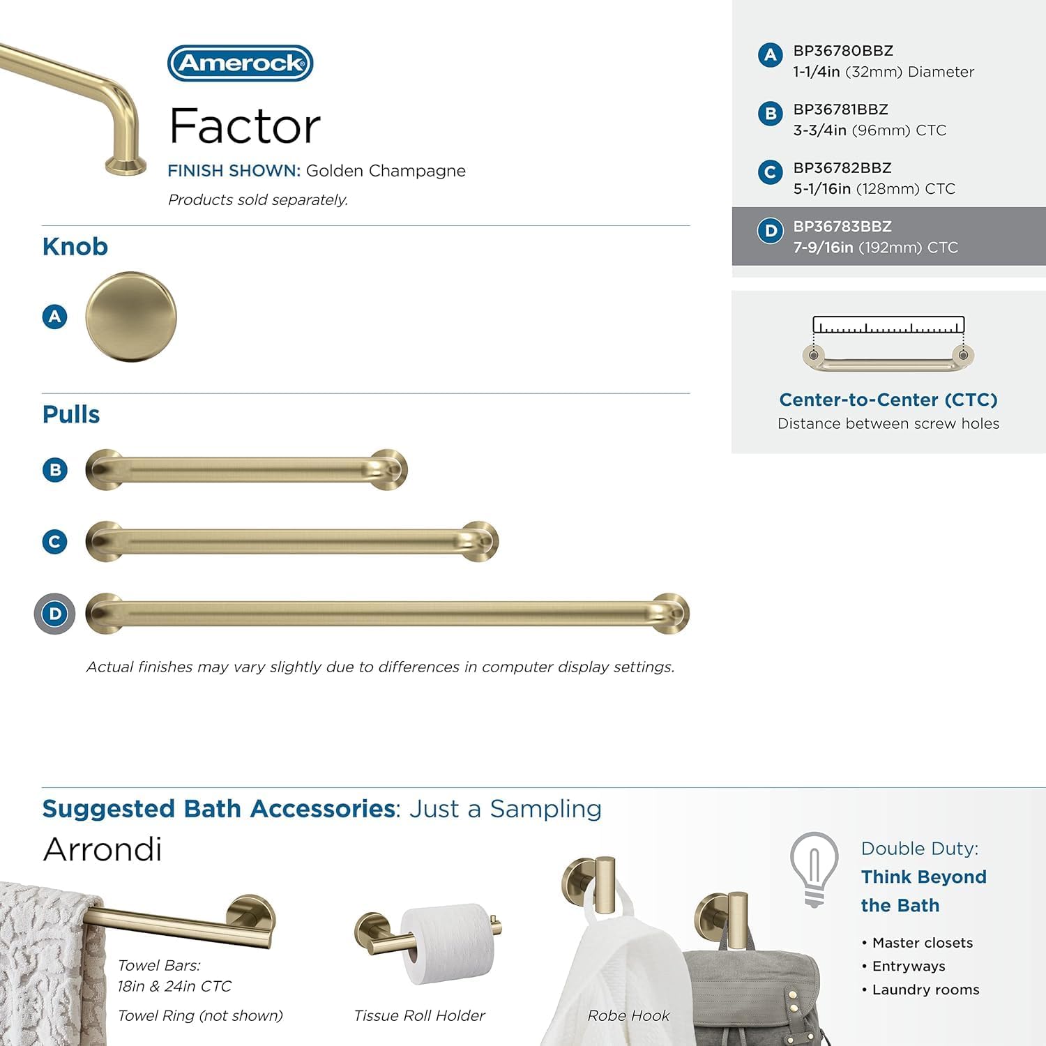 Amerock | Cabinet Pull | Golden Champagne | 7-9/16 in (192 mm) Center-to-Center Drawer Pull | Factor | Kitchen and Bath Hardware | Furniture Hardware