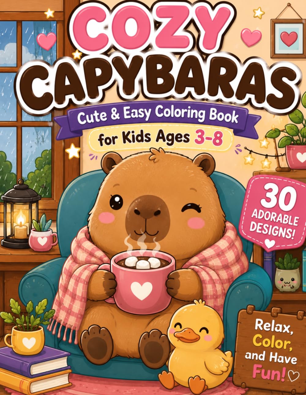 COZY CAPYBARAS: Cute & Easy Coloring Book for Kids