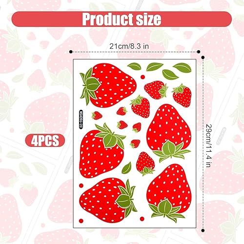 Miniatura 2 de Adhesivo de pared de frutas, calcomanía de fresa roja, calcomanía de pared de frutas de color para dormitorio de niños, guardería, sala de estar,