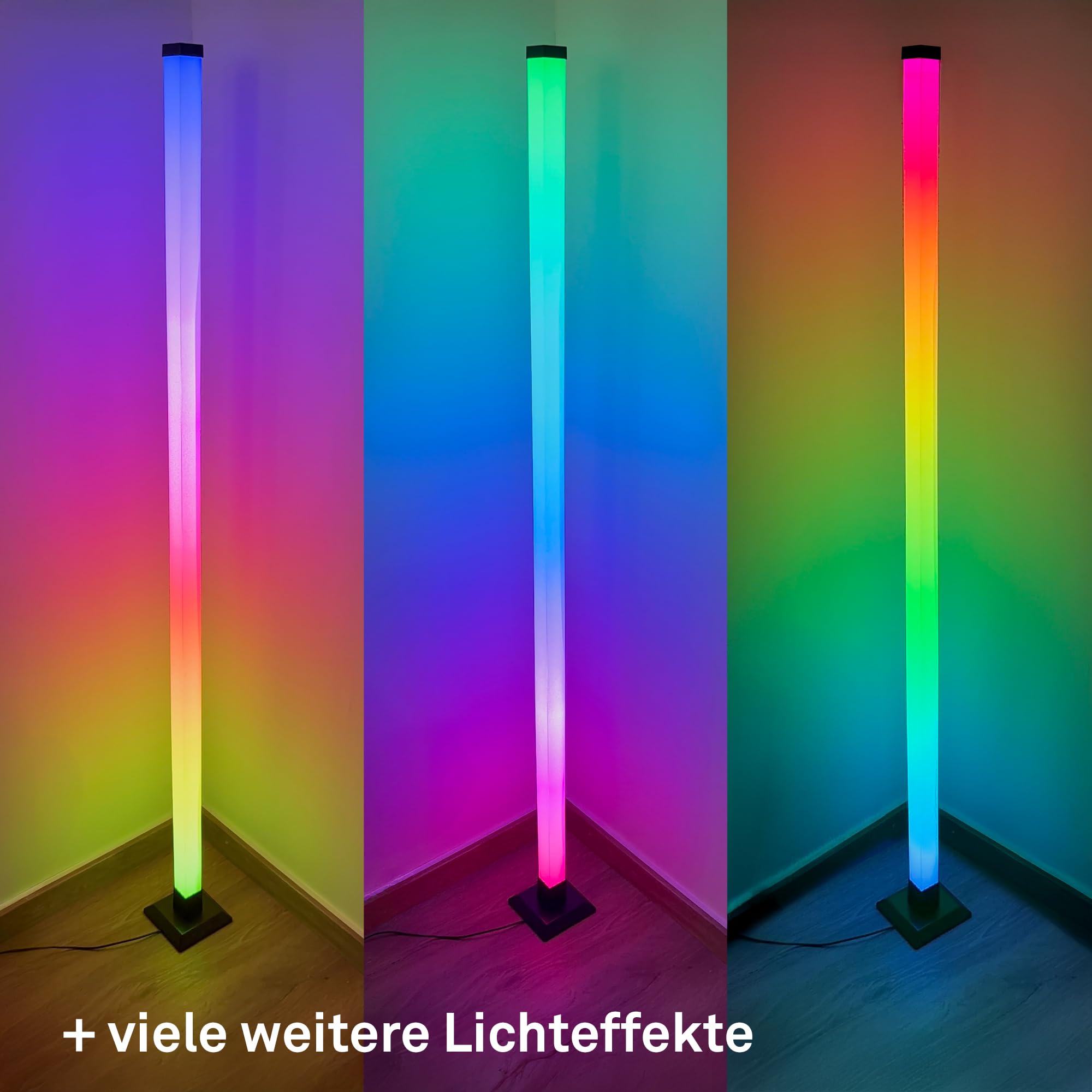 BRILONER - Lampara de pie LED con mando a distancia, regulable, función de música, lampara pie, 150x12,5x12,5 cm, negro