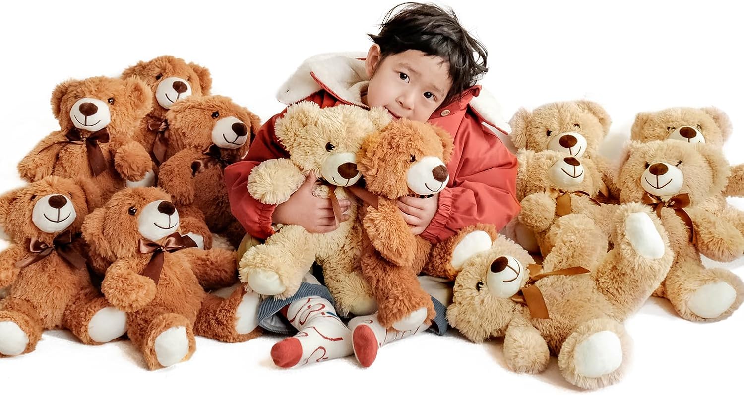 12 Pack Teddy Bears Bulk 13.5 inch Teddy Bear Stuffed Animal Baby Shower Bear Plush Gifts for Christmas Valentine's Day Mother's Day for Kids or Adults (6 Light & 6 Dark Brown)