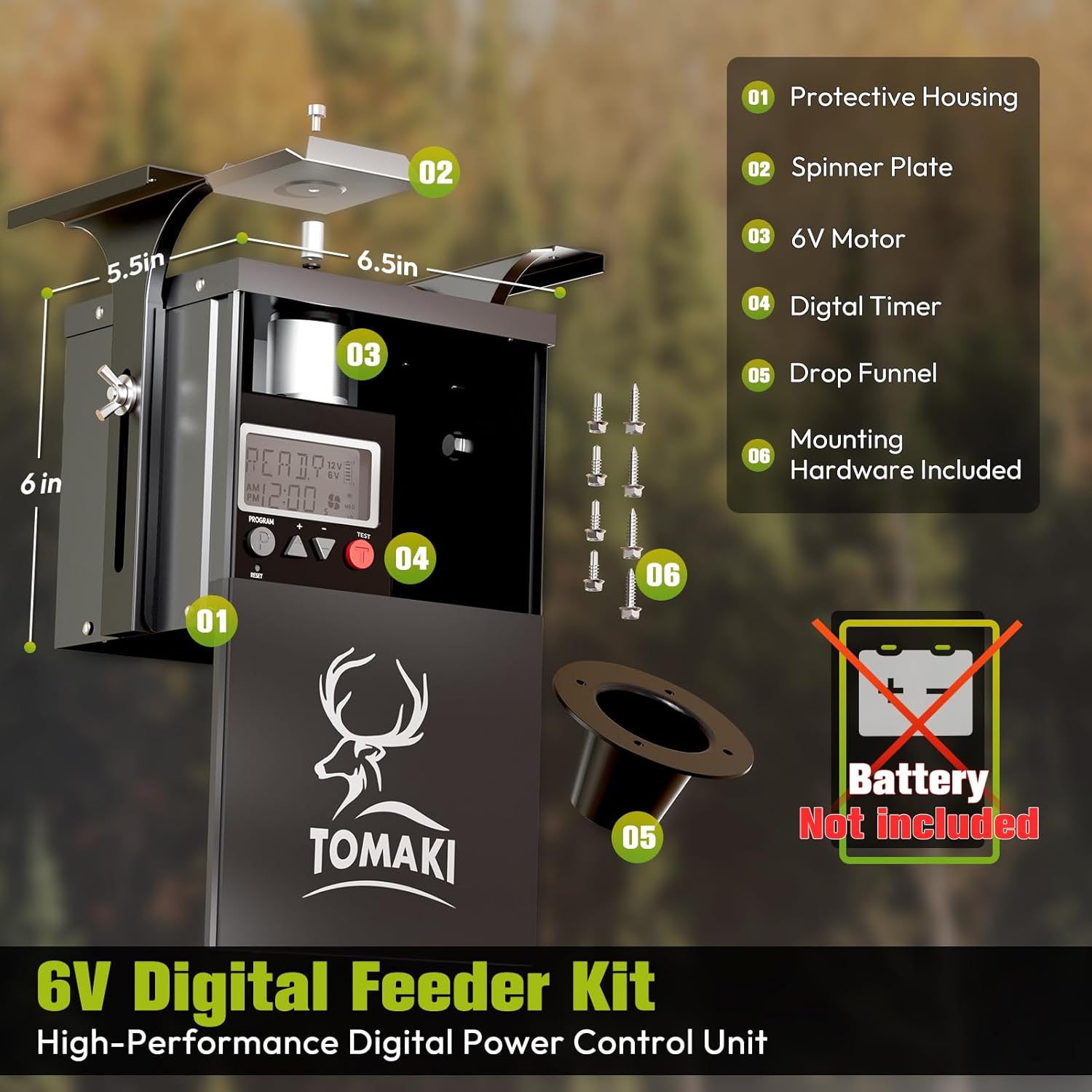 6V Deer Feeder Kit, Motor and Timer Metal Kit, Digital Game FeederTimer, Mounting Bracket Included, Up to 8 Feed Time, Easy to Install, Weatherproof Feed Kit