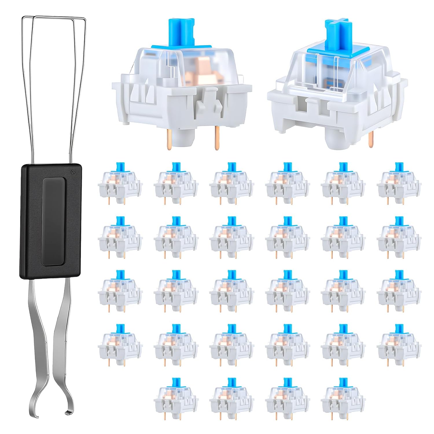 30 Pcs Blue Mechanical Keyboard Switches, 3 Pin Clicky Tactile Switches