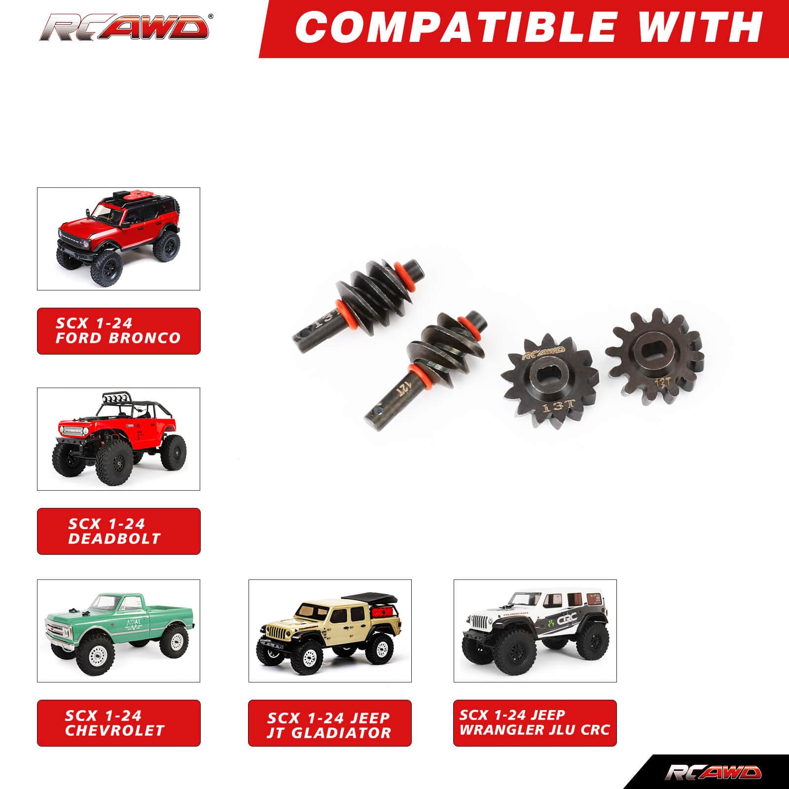 RCAWD 12t 13t SCX24 Differential Gears Overdrive Worm for Axial 1/24 SCX24 AX24 Diff Gear Series Upgrades Part