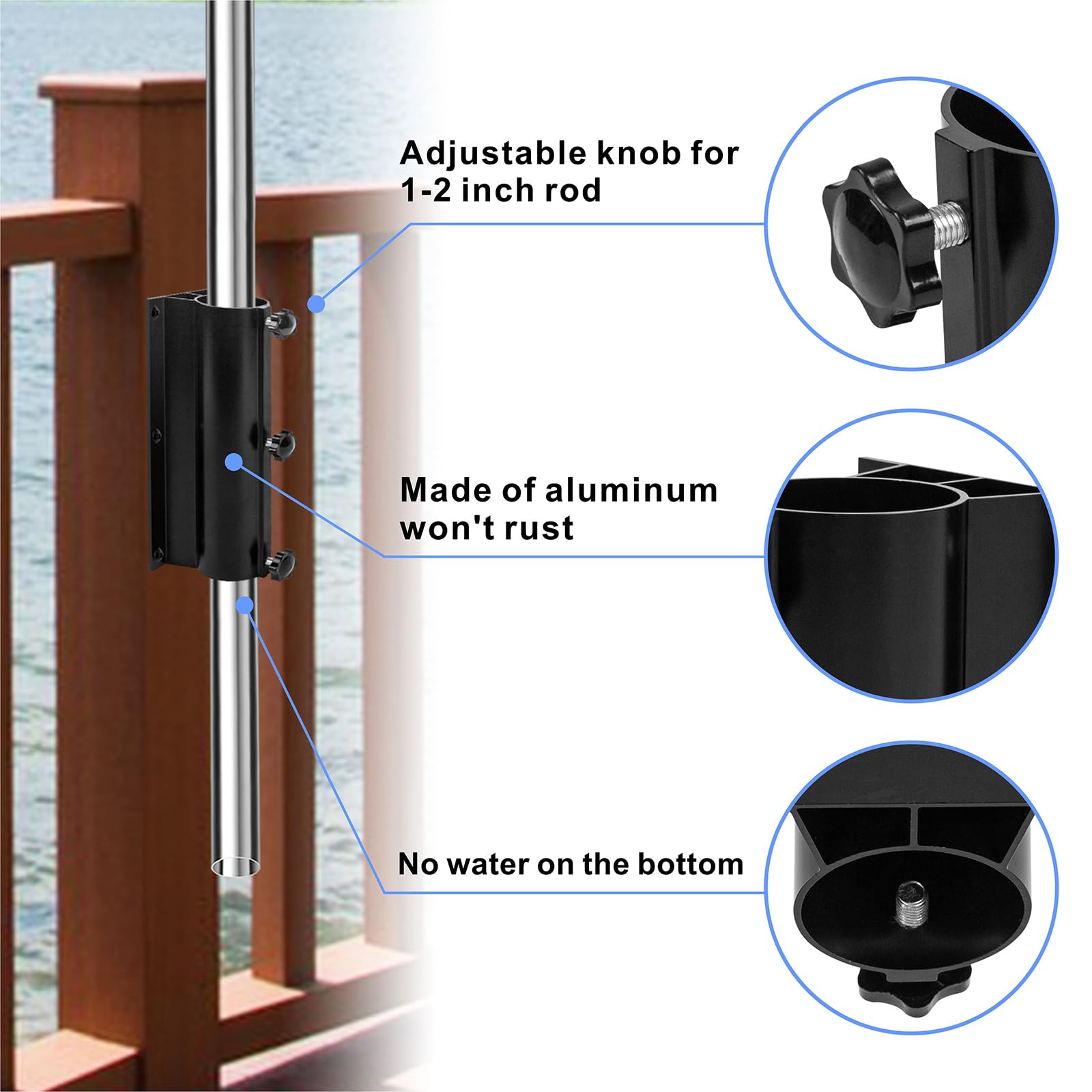Terrassenschirm-Halter, verstellbarer Schirmständer für den Außenbereich, Metall, Schirmklemme, Halterung für den Außenbereich, für Deckgeländer, Hof, Garten (passend für max. Außendurchmesser
