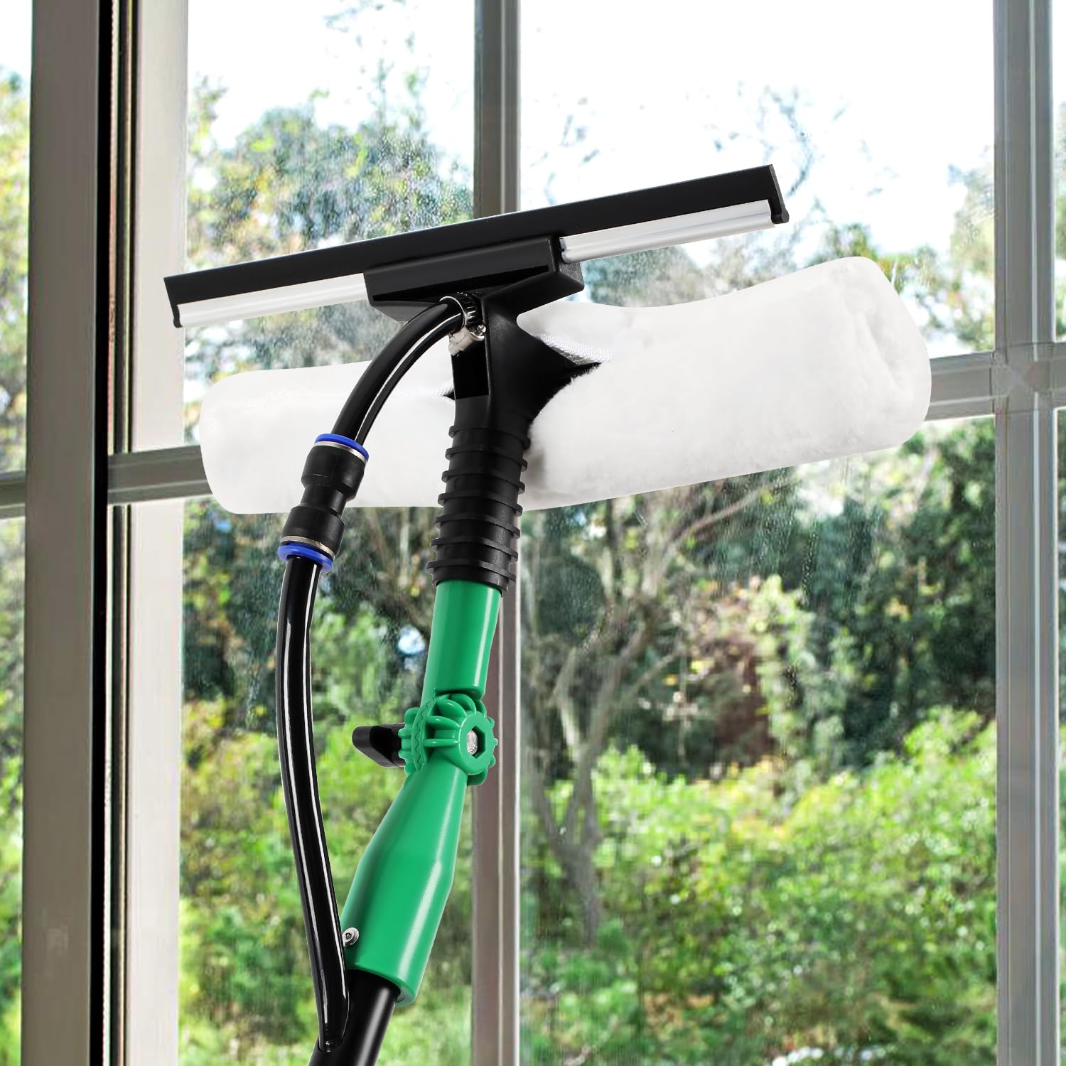 Brosse de lavage télescopique 3,6 m, avec manche télescopique en aluminium, brosse télescopique avec raccord d'eau, nettoyage des fenêtres et des installations PV, brosse télescopique, avec