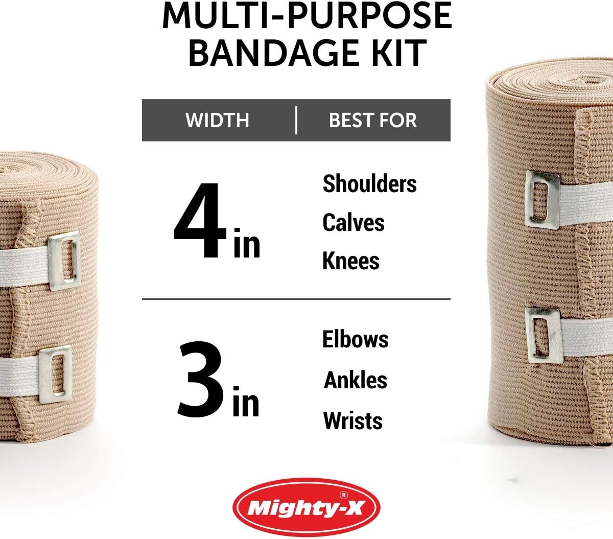Premium Elastic Bandage Wrap - 8 Pack + 8 Extra Clips - Durable Compression Bandage (4X - 3 inch, 4X - 4 inch Rolls) Stretches up to 15ft in Length : Health & Household