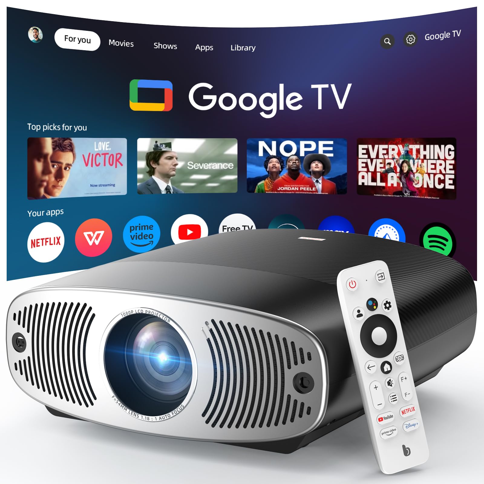 Projetor Bettdow Full HD 1080p, 850 ANSI Lumens, Android 9.0 e