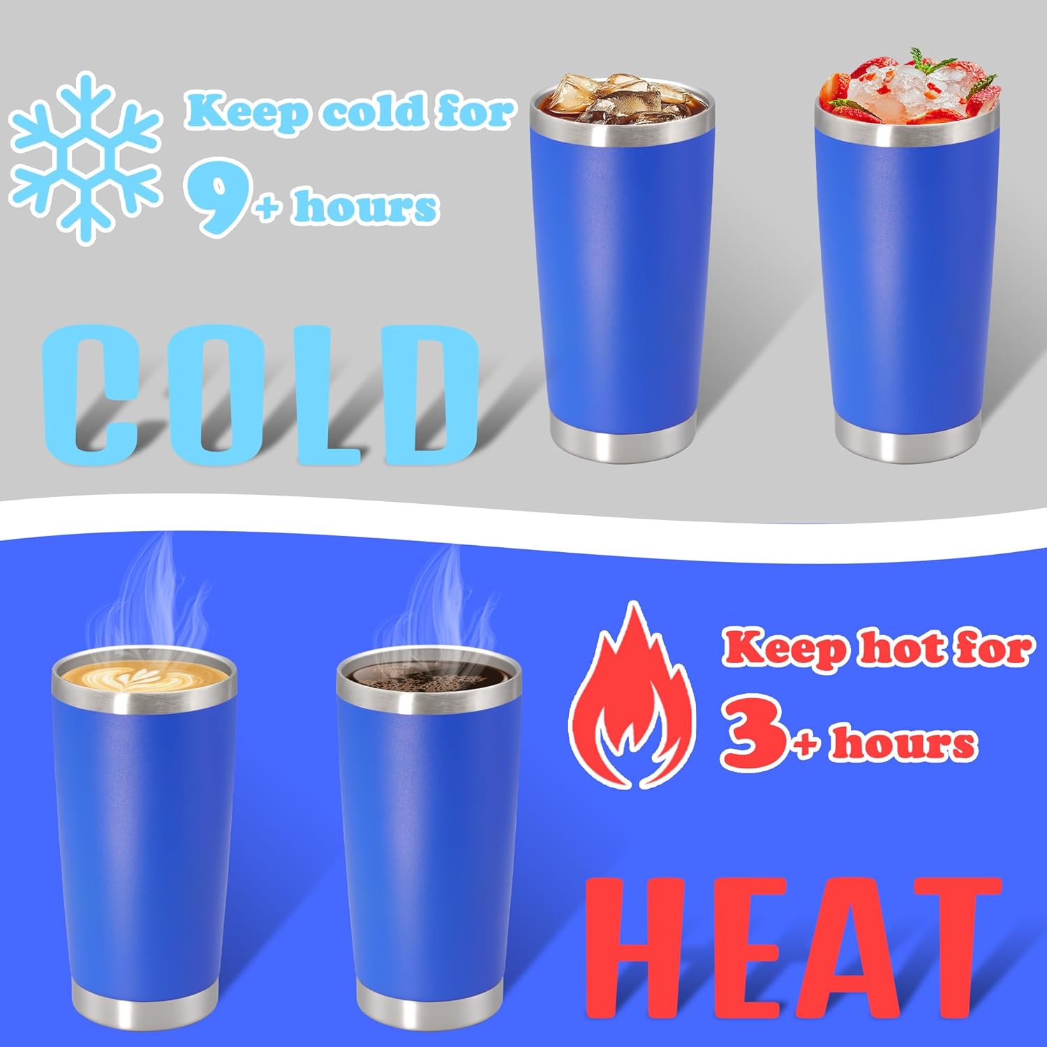 20 oz Tumbler with lid Double Wall Vacuum Insulated Tumblers Stainless Steel Coffee Mug Travel Coffee Tumbler Powder Coated Tumbler Cup Keep Hot&Cold - (Dark Blue 6 Pack) - Image 4