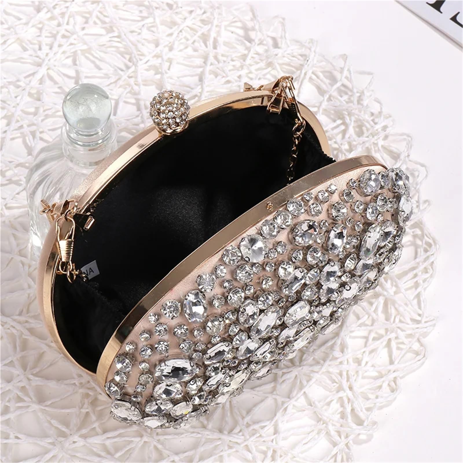 Bolso de mano de noche for novia con cuentas y cristales de imitación de diamantes de imitación ovalados Para Boda Fiesta, Banquete