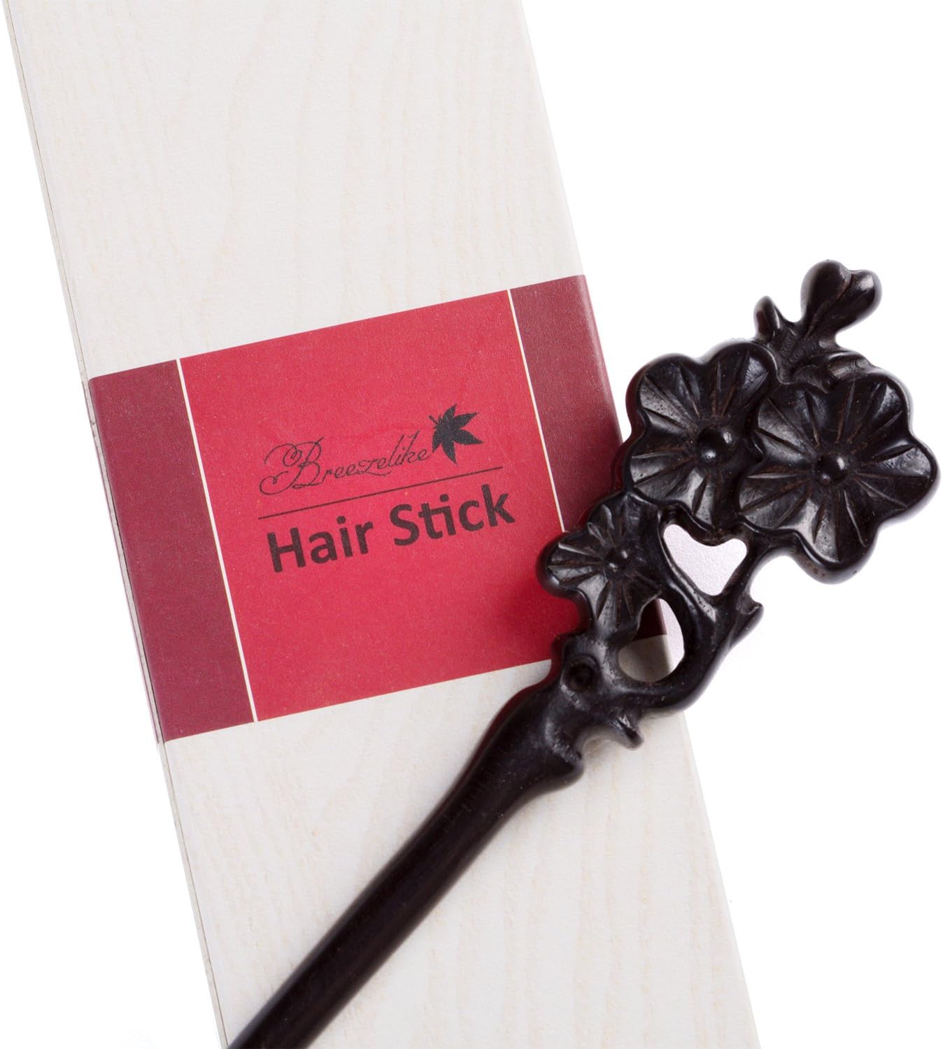 Breezelike Handmade Carved Ebony (Black Sandalwood) Hair Stick:Plum Blossom