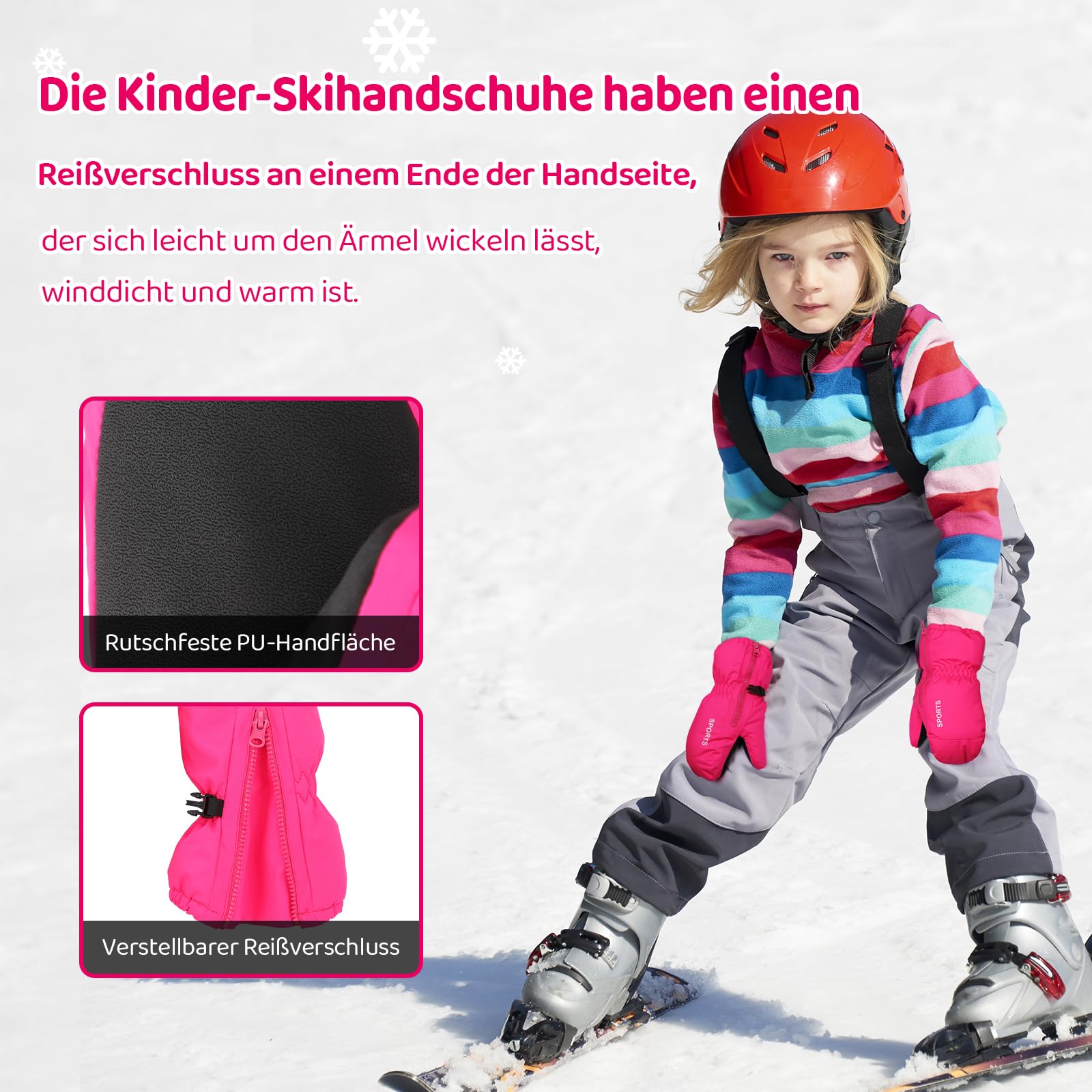 Olreco Guanti Da Neve Impermeabili Per Bambini – Caldi In Pile, Con Strisce Riflettenti, Taglie S-M-L (3-14 Anni), Per Sci E Neve - 3