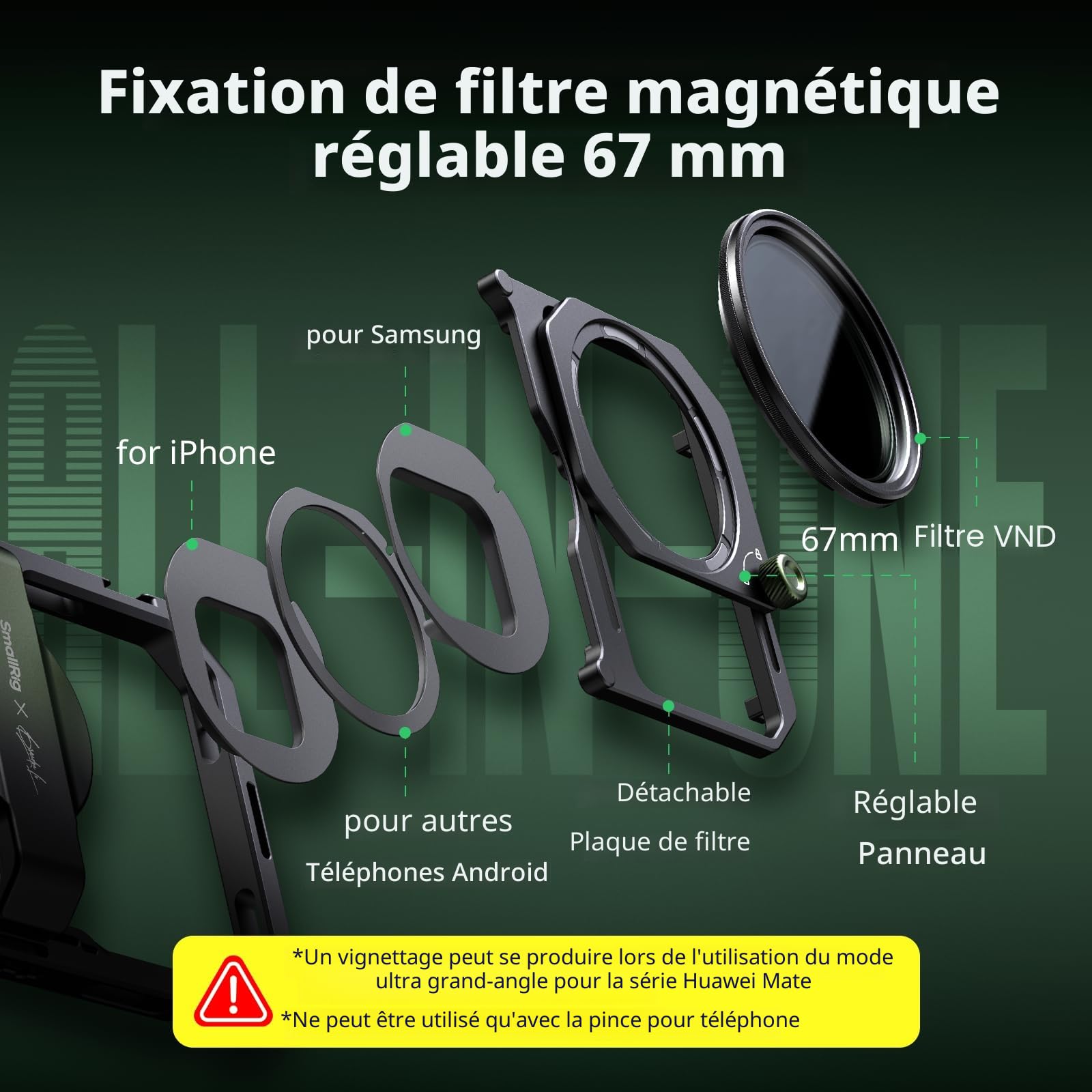 SMALLRIG x Brandon Li Kit Vidéo Mobile Tout-en-Un, Kit de Montage Vidéo Universel à Dégagement Rapide pour iPhone 17 pour Samsung, avec Filtre VND 67 mm, Poignées Rotatives sans Fil pour SSD M.2-4596B
