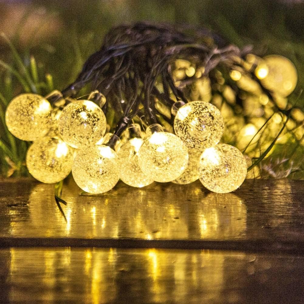 【2 Pack Solar String Lights Outdoor, Total 40ft 60LED Garden Solar Lights Waterproof, Crystal Globe Lights 8 Modes for Outdoor Decorative Garden Patio Porch Gazebo Paty (Warm White)