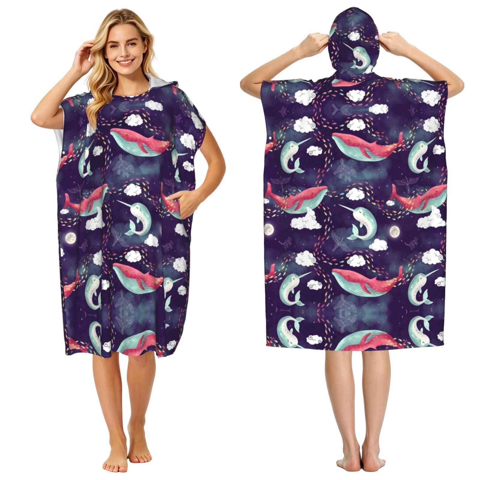Peignoir à capuche baleine fini la serviette mouillée avec ce poncho de bain