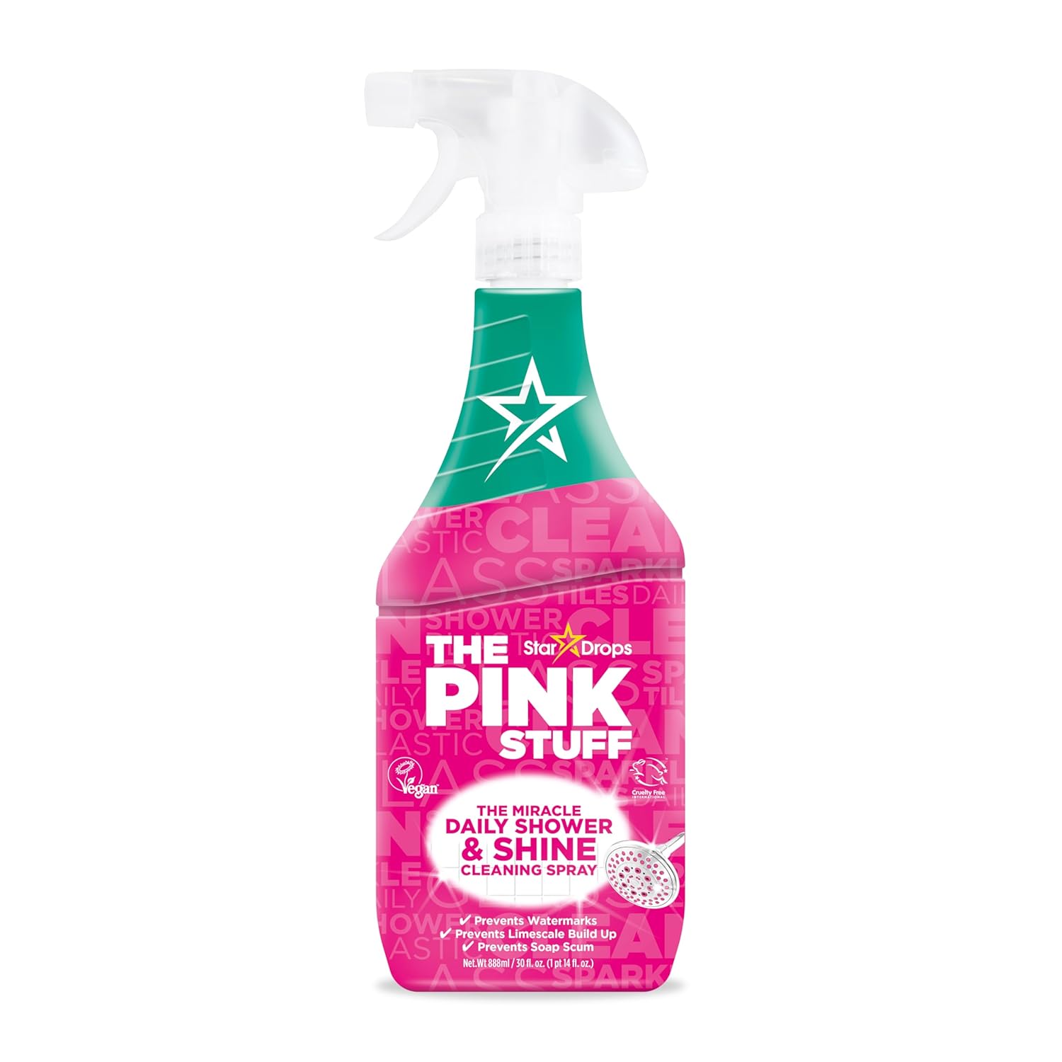 The Pink Stuff Miracle Daily Shower Shine Spray 30oz Bathroom Cleaner for Glass Tile Mirrors Chrome Prevents Soap