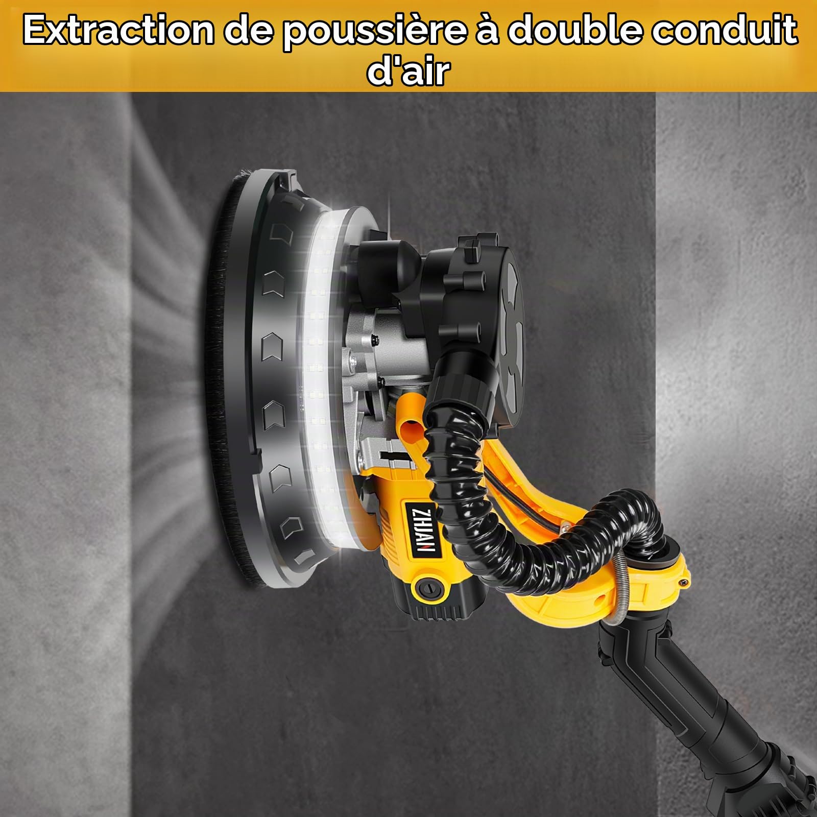 Ponceuse Girafe 880W, Ponceuse Murale et Plafond avec Aspirateur Intégré, 5 Vitesses Variables (1000-2100 RPM), Poignée Télescopique Pliable, LED, pour Plâtre et Placoplâtre