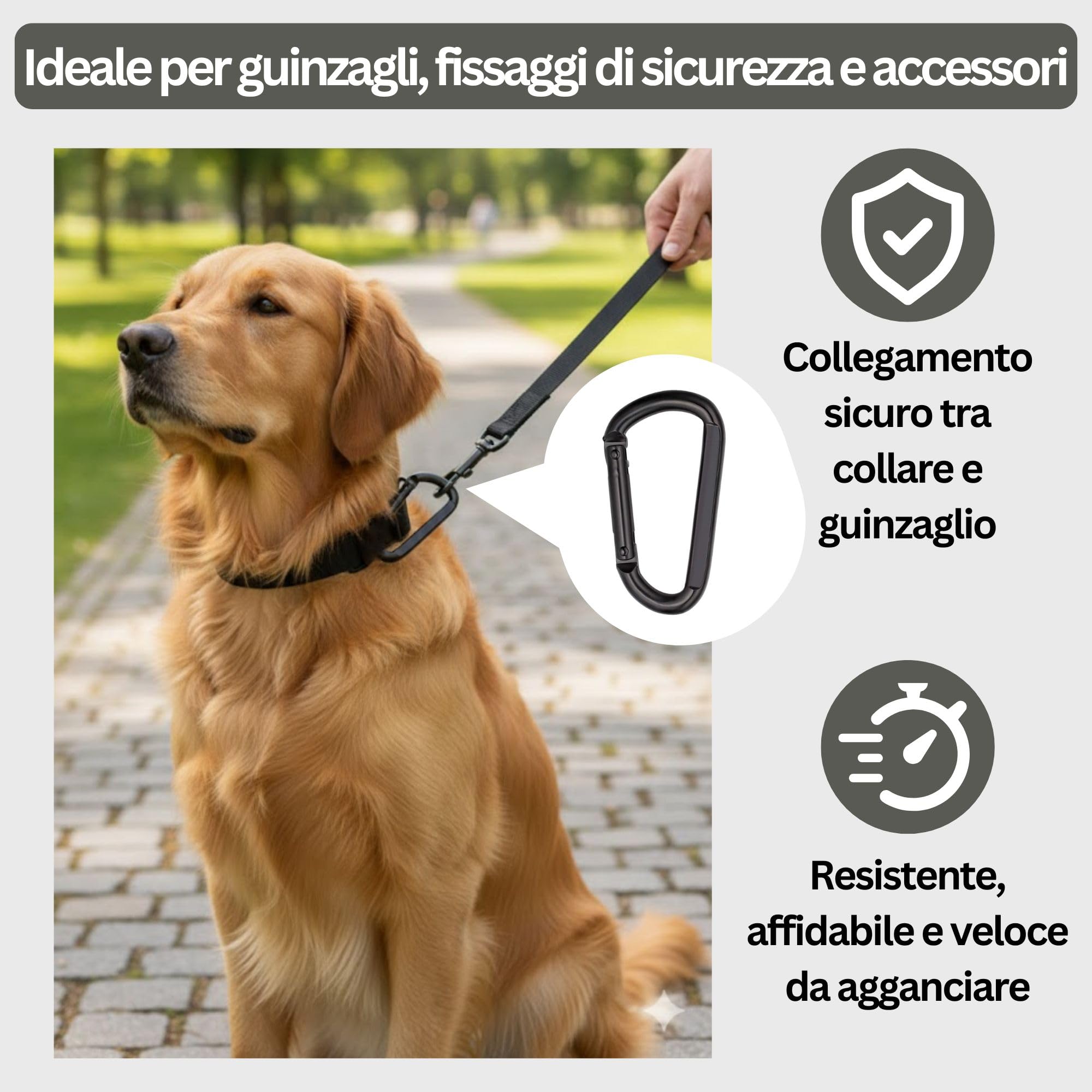 Moschettone Acciaio Inox Nero M8 8 cm (Set da 4) - Moschettoni portachiavi porta chiavi a molla fino a 250 kg - zaino borse guinzaglio cane amaca campeggio palestra