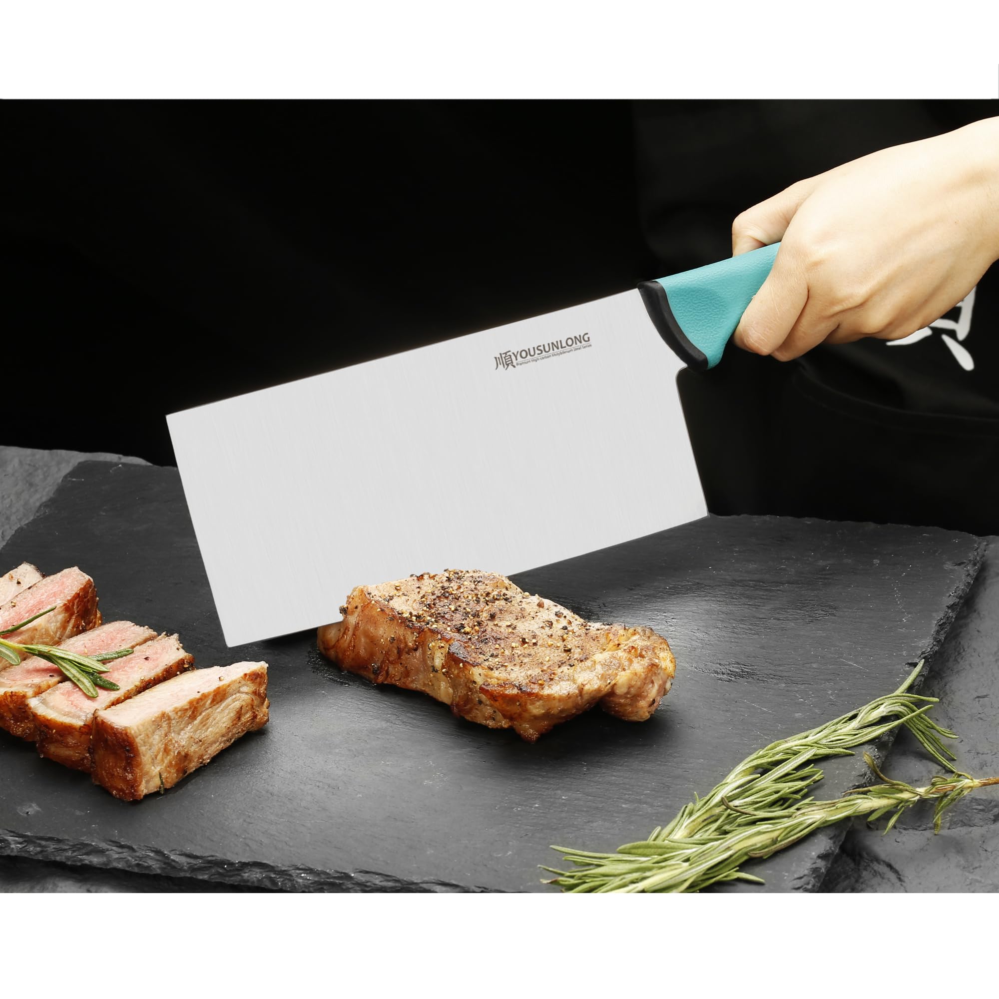 YOUSUNLONG Mannaia - Coltello per affettare carne e verdure da 180 mm - Lama in acciaio al molibdeno di alta qualità ad alto tenore di carbonio - Affilata come un rasoio - Impugnatura ergonomica e ant