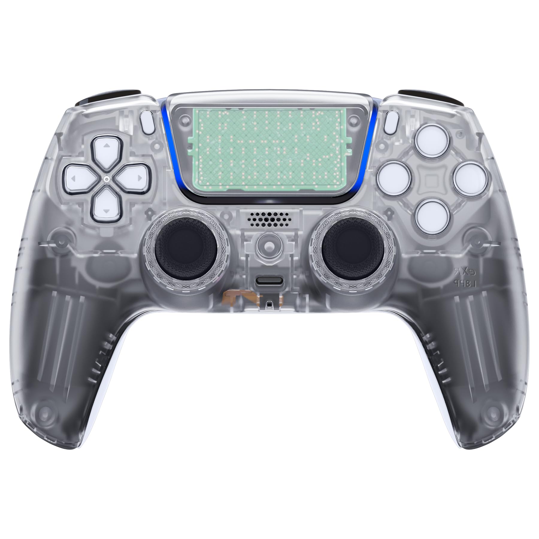 eXtremeRate Luna Cover Frontale Touchpad Ricambio per ps5 Controller,Copertura Custodia Scocca Shell Ridisegnato Anelli Compatibile con ps5 Joystick BDM 010 020 030 040 050 060, Trasparente