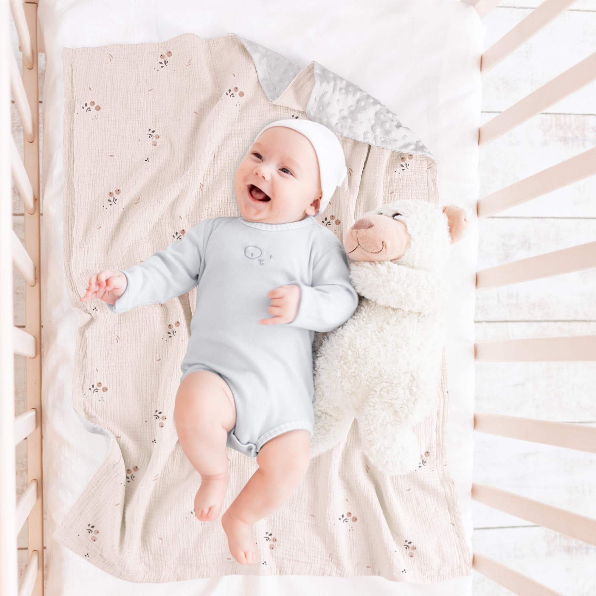 bearmoss Baby Blanket Soft Nursery Crib Blankets with Muslin Cotton Front and Dotted Fleece Back for Unisex Baby Girls Boys Newborns Toddlers 76x100cm (Little Berry) - Image 2