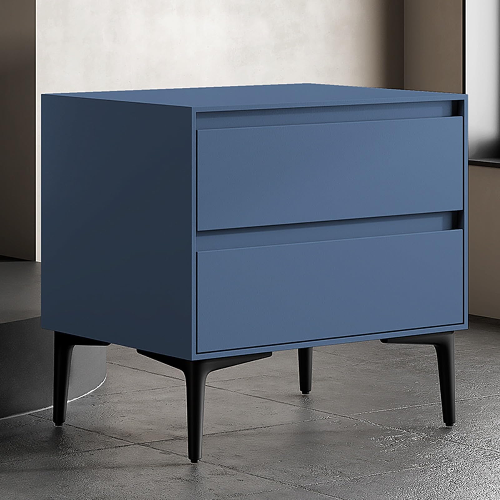 SXZenSpace Wooden Bedside Table with Storage Drawer - Small Chest of Drawers, Leather Surface Nightstand for Bedroom, Compact End Table, Blue, 48cm Stylish Furniture