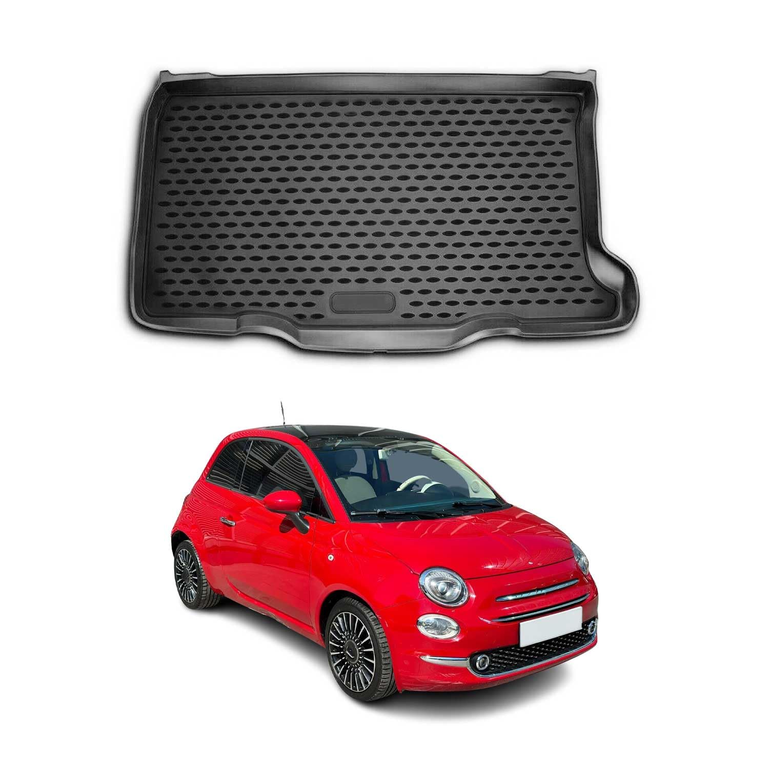 OMAC Tappetino Baule Vasca Baule Compatibile con FIAT 500-500C 2007-2026 Gomma TPE Nero