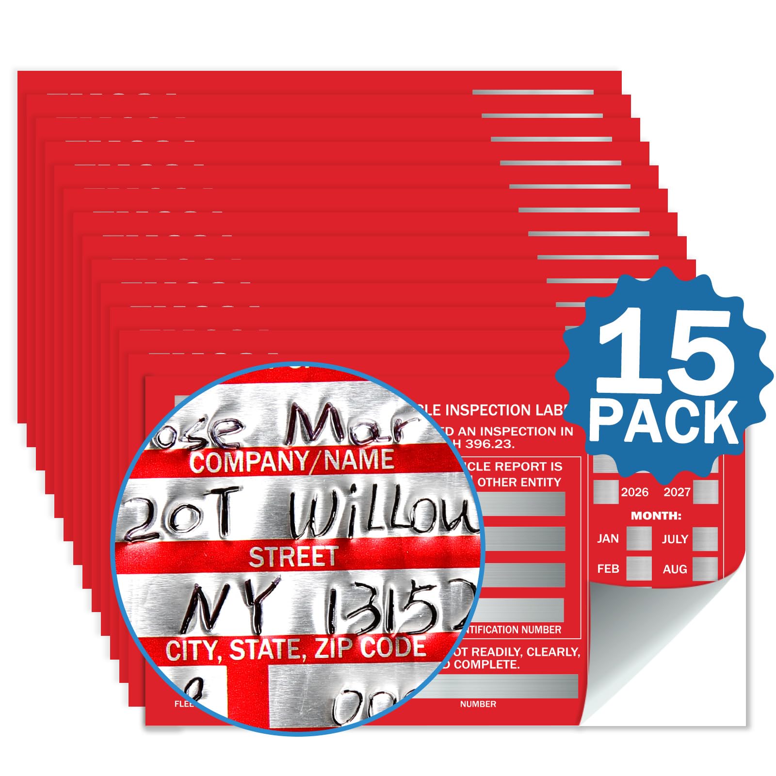 PUNCHMAN 15 Pack Red Aluminum Self-Adhesive Labels - Permanent Organizational Tags for Office, Inventory, Asset Management | 6" X 3.5" Durable Adhesive Labels
