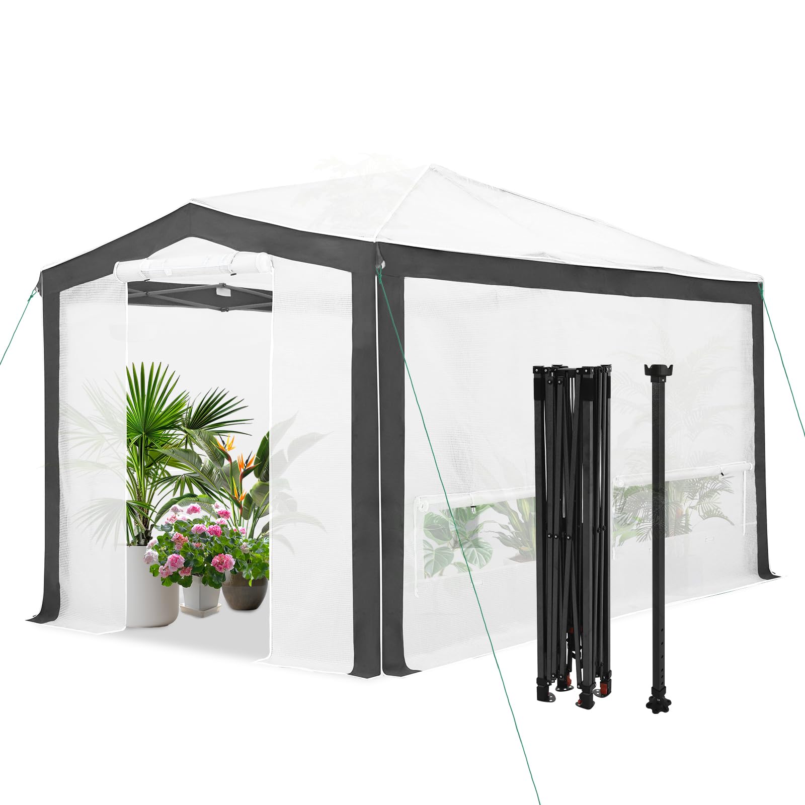 EAGLE PEAK 12x8 Walk in Pop Up Greenhouse, Support Pole, Gray/White