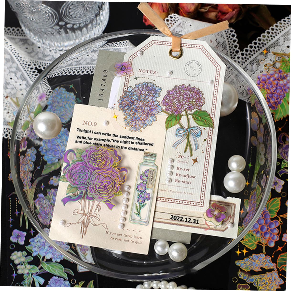 NUOBESTY 5pezzi Adesivi Floreali Retro Per Scrapbook e Decorazioni Pacchi Di Stickers Autoadesivi Pet Decorazioni Versatili Per Laptop Libri e Mobili Facile Applicazione Materiale Durevole