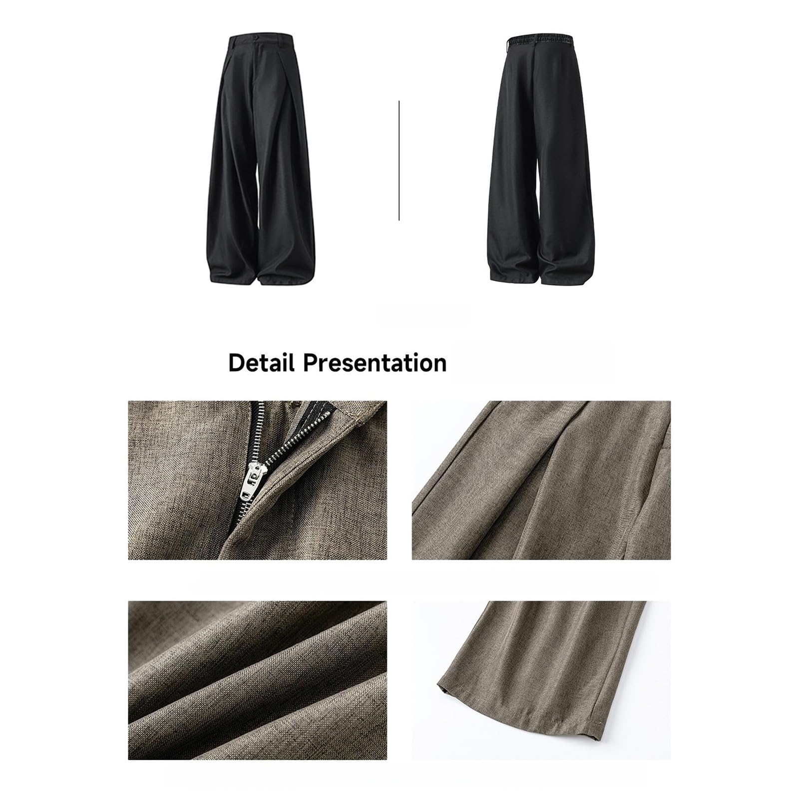 Générique Pantalon de Robe Homme Baggy Élégant Pantalon de Costume Élasticité Coupe Ample Jambe Large avec Plis et Poches à Utiliser pour Bureau Travail Serveur Commis