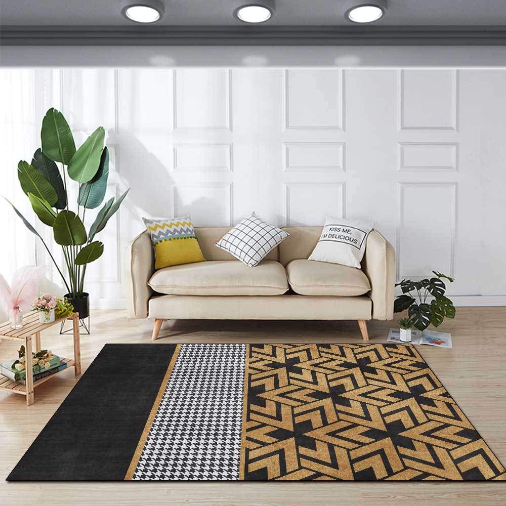 Tapis de zone lavable jaune et noir moderne pour illuminer votre salle à manger