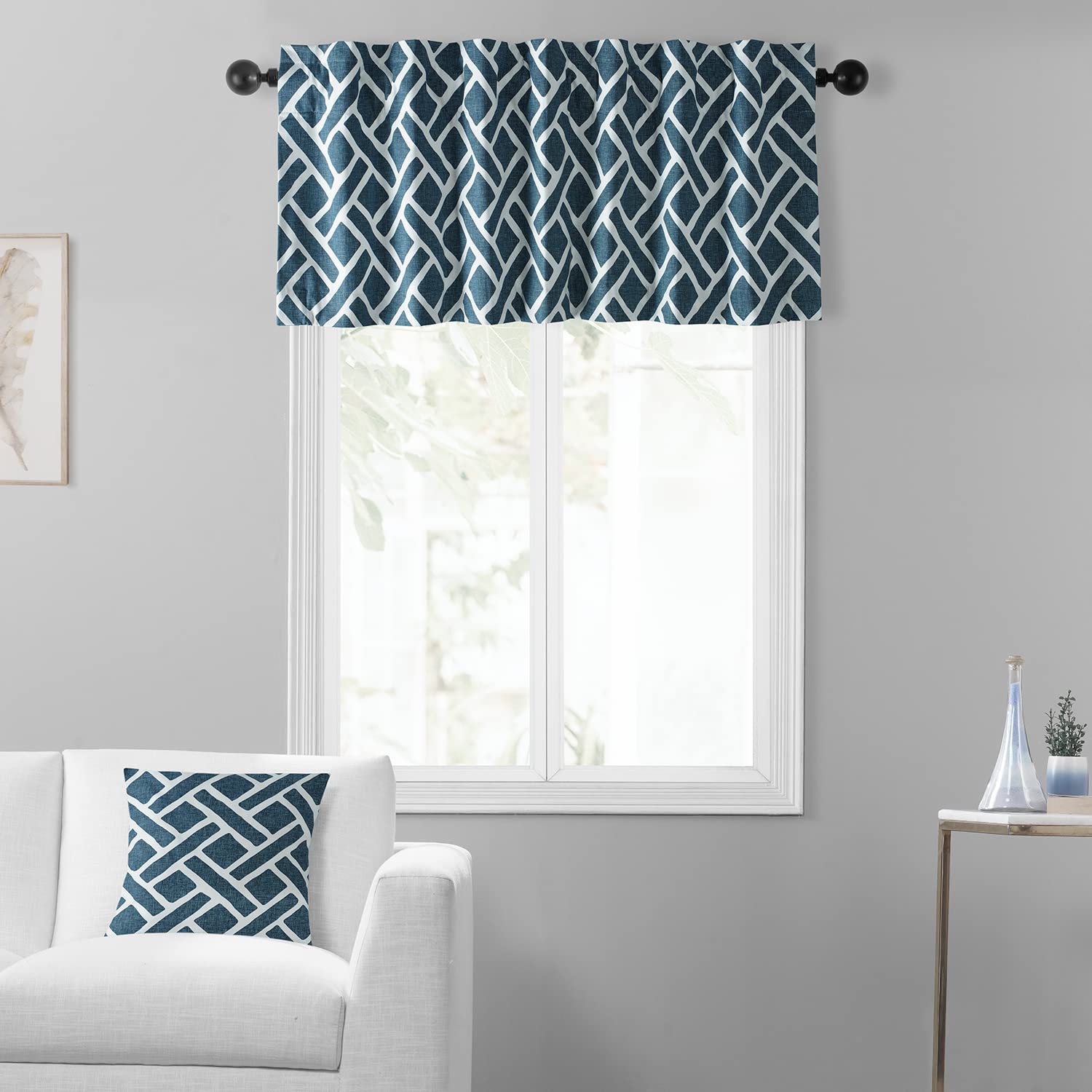 HPD Half Price Drapes Window Valance 50 X 19 Cotton Martinique Printed, PRCT-VLD07D-19, Martinique Blue