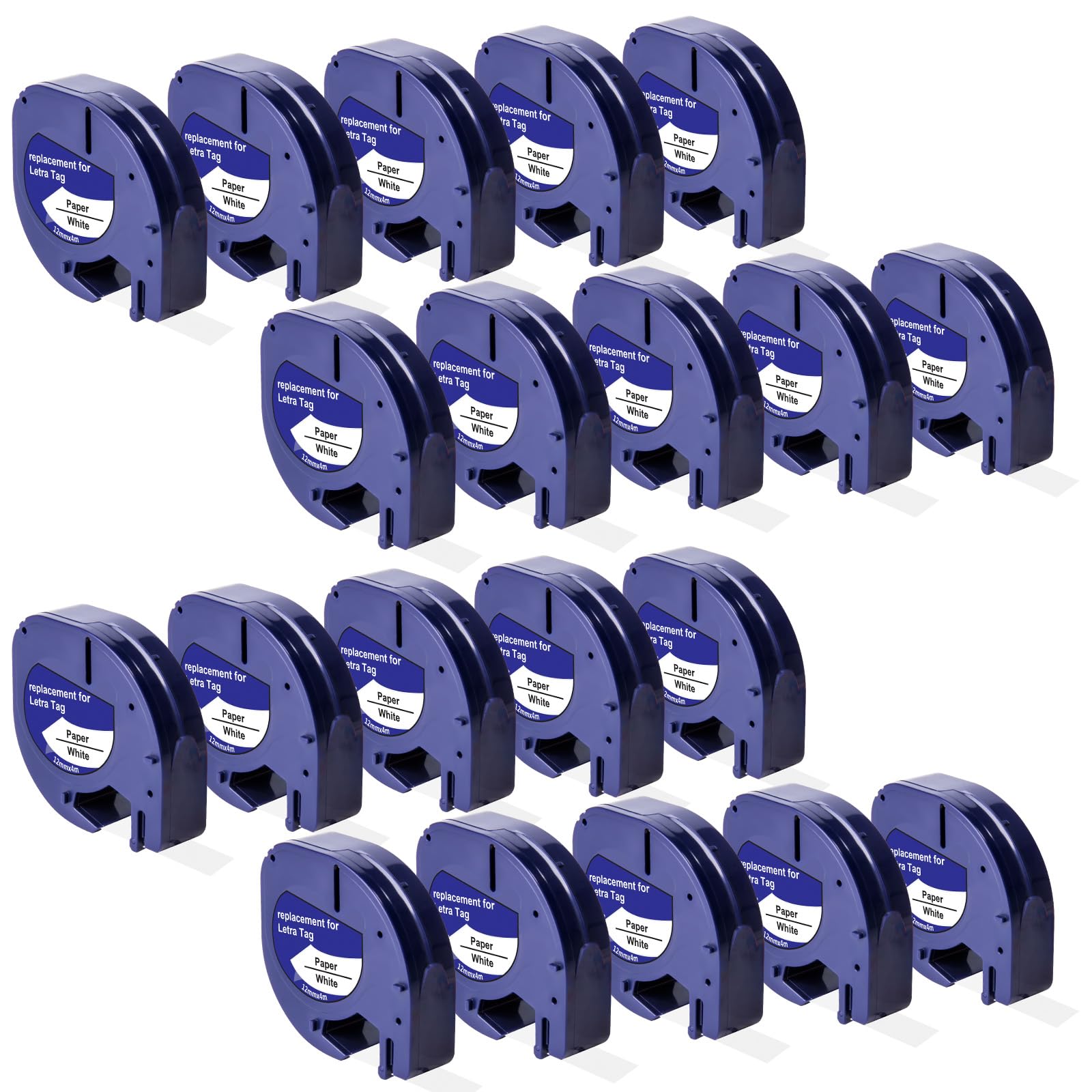 Hehua 91330 10697 - Ricarica di nastro per etichettatrice, compatibile con ricariche Dymo Letratag 12 mm x 4 m, 1/2 x 13, carta nera su bianco, funziona con etichettatrice Dymo Letra LT-100H 100T 110T