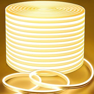 Lamomo Outdoor LED Strip Light 15m,3000K 24V Dimmable Warm White LED Neon Rope Strips,IP65 Waterproof Silicone Flexible Strip Lights for Kitchen Bedroom Garden Outdoor Indoor DIY [Energy Class F]