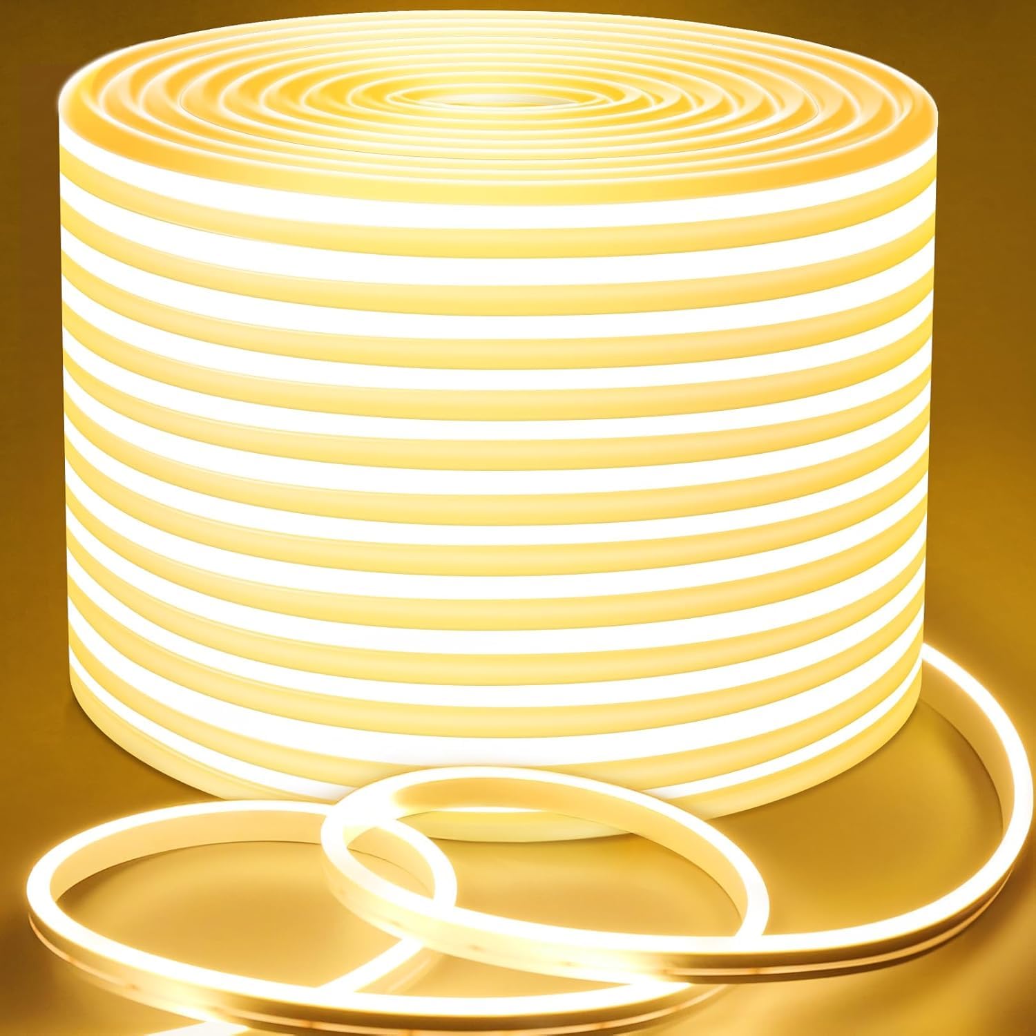 Lamomo Outdoor LED Strip Light 15m,3000K 24V Dimmable Warm White LED Neon Rope Strips,IP65 Waterproof Silicone Flexible Strip Lights for Kitchen Bedroom Garden Outdoor Indoor DIY [Energy Class F] [Energy Class F]