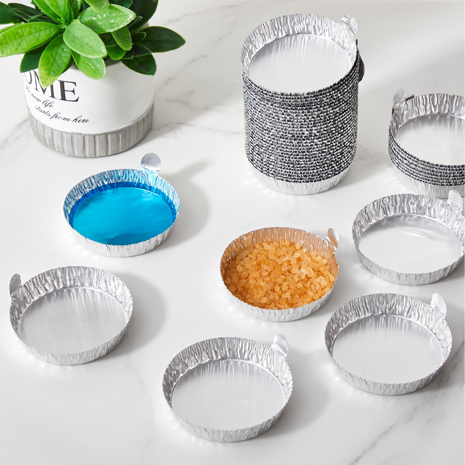 Teenyyou Lot de 300 grands bateaux de pesée en aluminium de 78 mm de diamètre supérieur pour mélange de liquide - Plateaux de pesée réutilisables pour produits chimiques - Pour fournitures