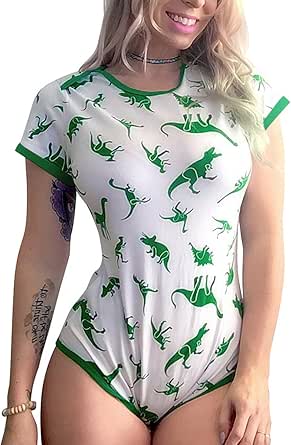 Littleforbig Adult Baby Onesie Diaper Lover (ABDL) Button Crotch Romper Onesie Pajamas - Dinosaurs Pattern