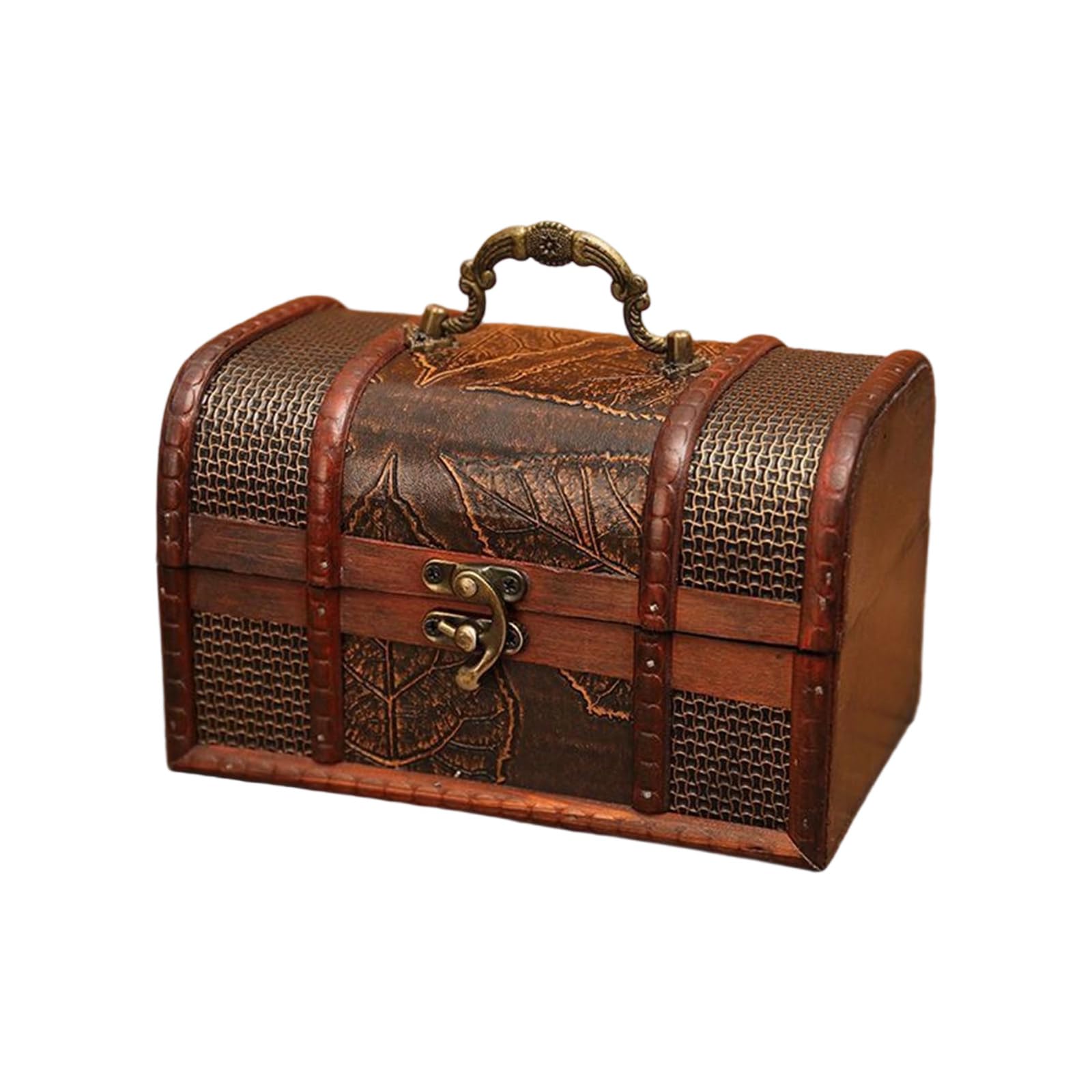 Woedpez Kids Travel Friendly Securable Oaken Jewelry Case Planner Secret Coffer Gift Concept Natural Wood Jewelry Box with Handle