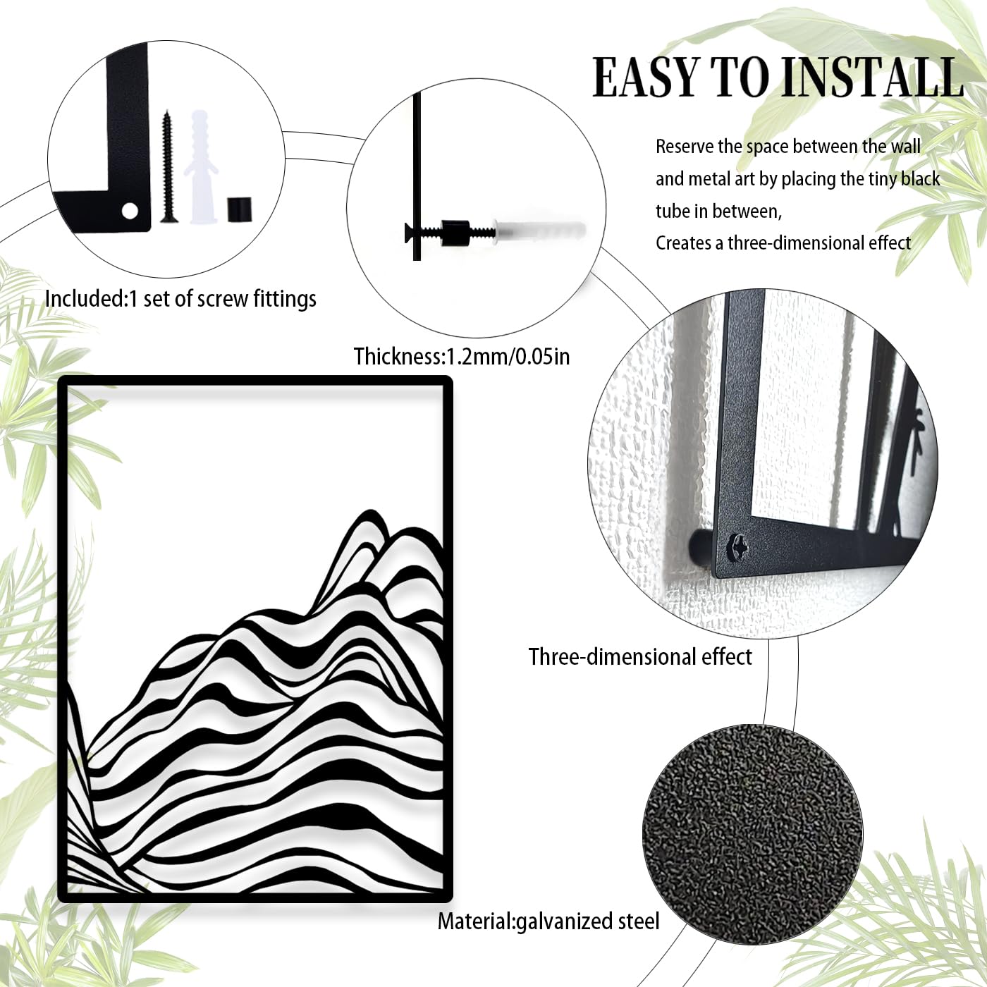 Décoration Murale Métal Montagnes Minimaliste L 53inch H 23.6inch - Panneau Suspendu Moderne Et Rustique