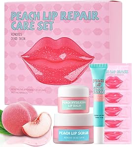 Lip Repair Care Product Kit,8 in 1 Peach Lips Care Moisturizer,Lip Scrub,5Pcs Lip Mask,Lip Scrub Foaming,Hydrating Lip Balm for Dry Cracked Chapped Lips,Mother's Day Christmas Travel Size Care Gift Set for Women Girl