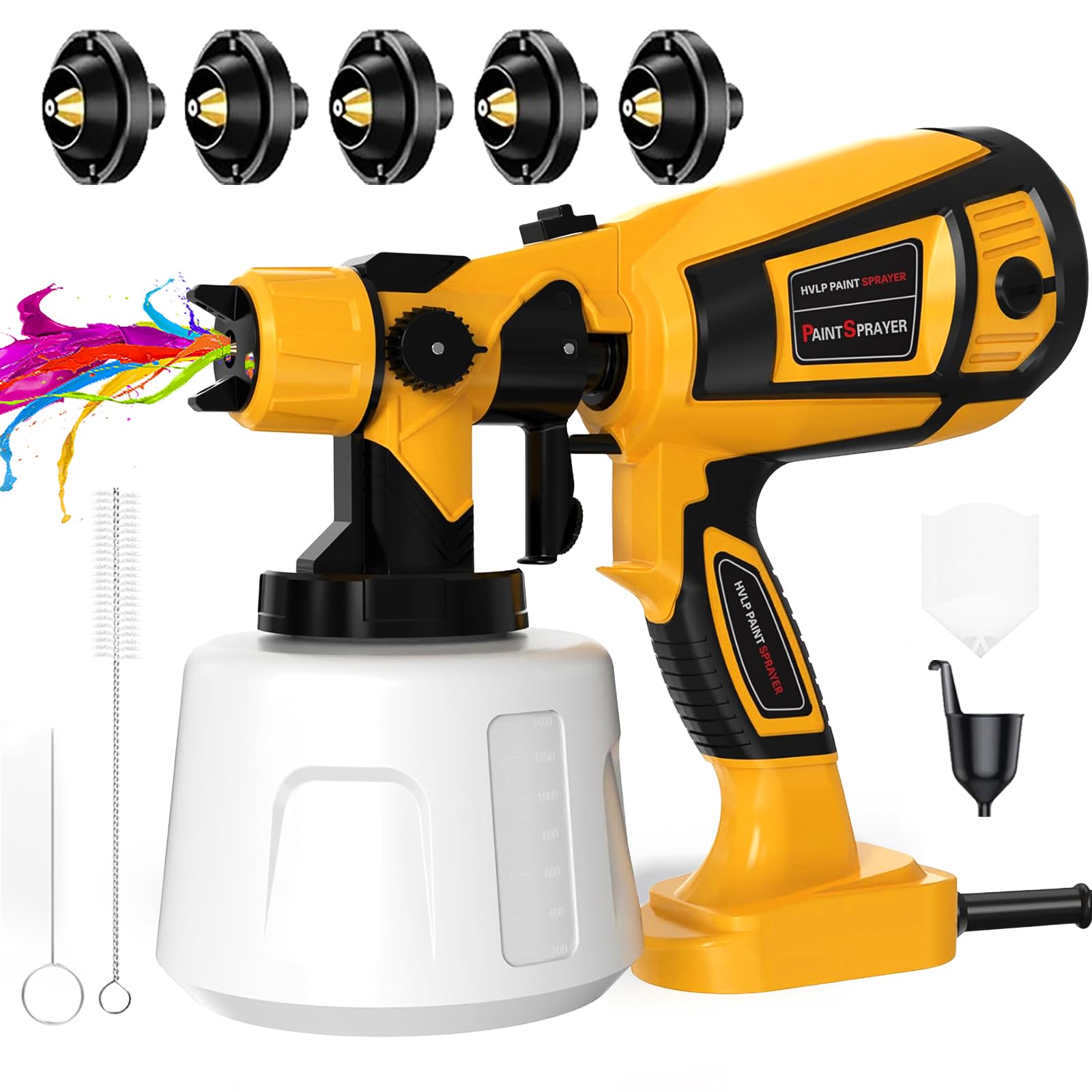 TOPALL Pistola per Verniciare,Pistola a Spruzzo per Verniciare,850W 32000PRM 1400ML HVLP Elettrica Pistola Vernice a Spruzzo,con 5 Ugelli e 3 Modelli,Pistola Spruzzo per Vernice
