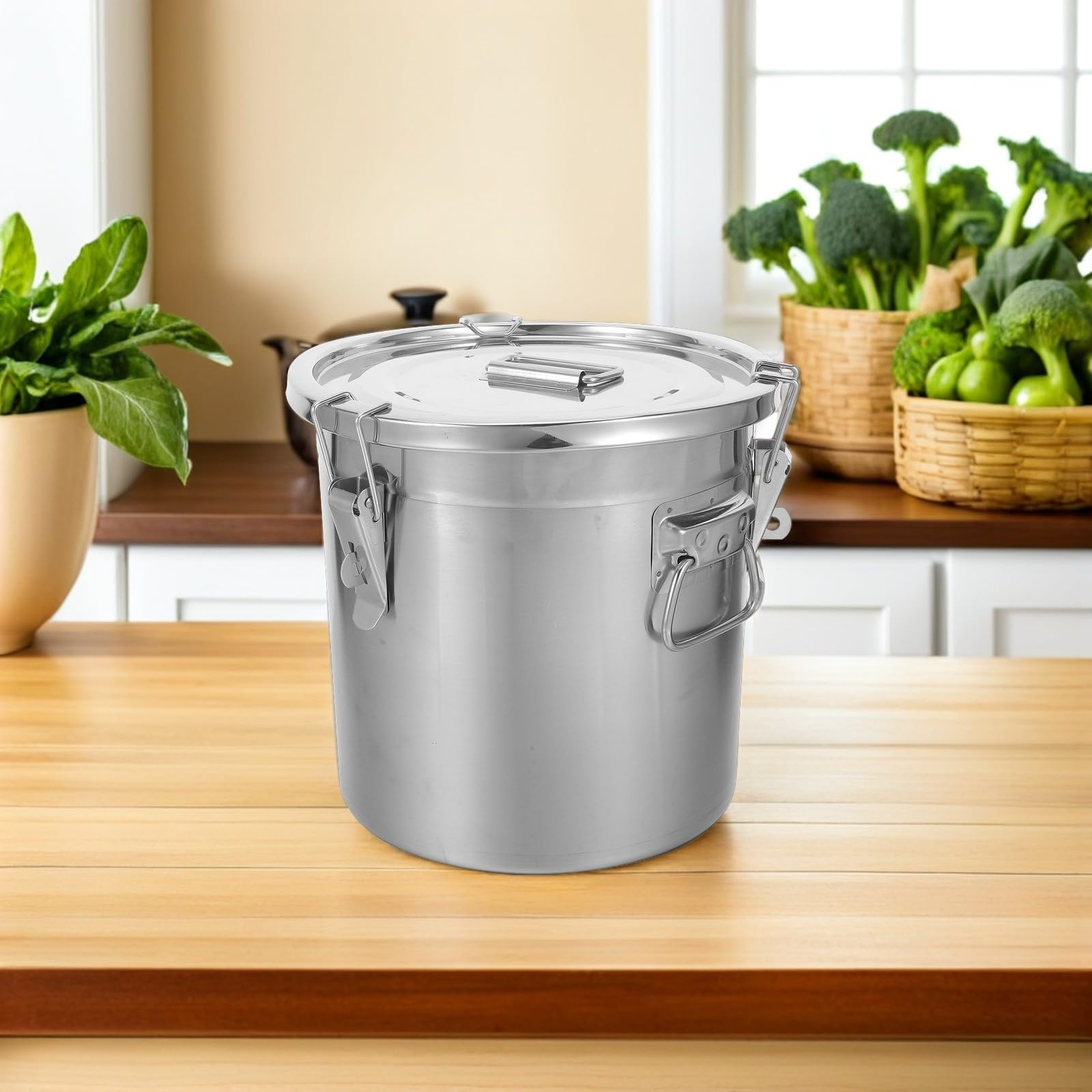 PRETYZOOM Recipiente para Almacenar Alimentos de Acero Inoxidable 12l con Tapa Extraíble y Cierre Hermético para Almacenamiento en Cocinas y Despensas