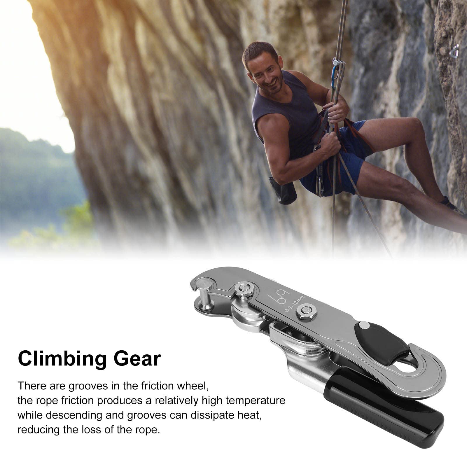 Rock Cing Descender Ascender, Rappel Discendente Discendente, Alluminio y Cing Gear con Autoand Rubber Handle, per Mountainee Cave Explo Rock Cing