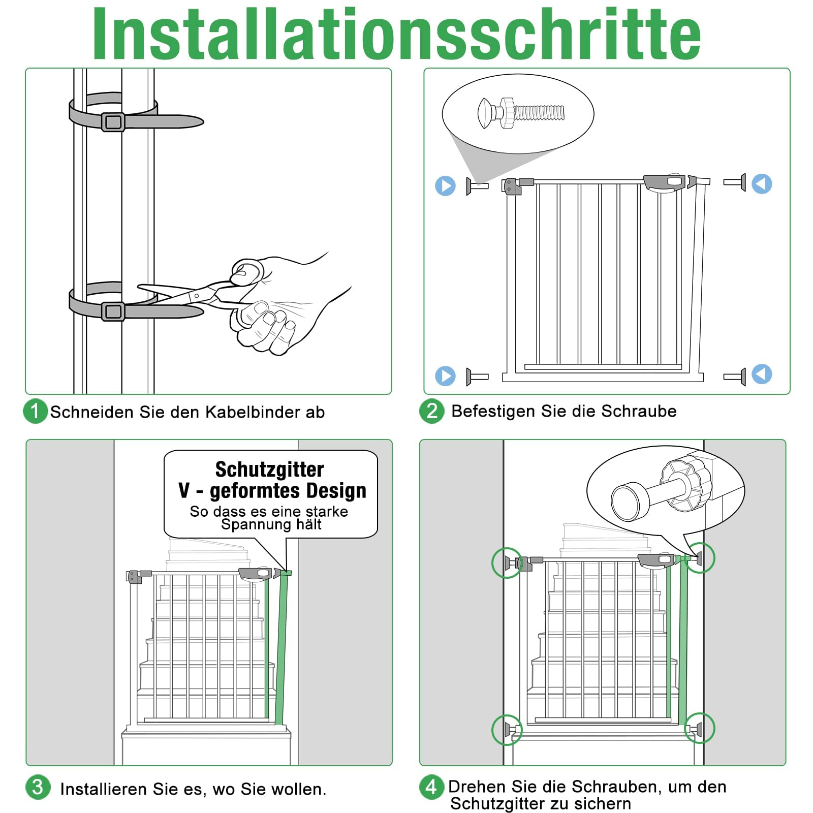 LARS 360 Barrera de Seguridad Para Escalera Automática Para Niños, Barrera de Seguridad Para Bebés, sin Agujeros, Compartimento Extendido de + 20 cm con Tarjeta, Ampliable a 105 cm, 90 °, Blanco