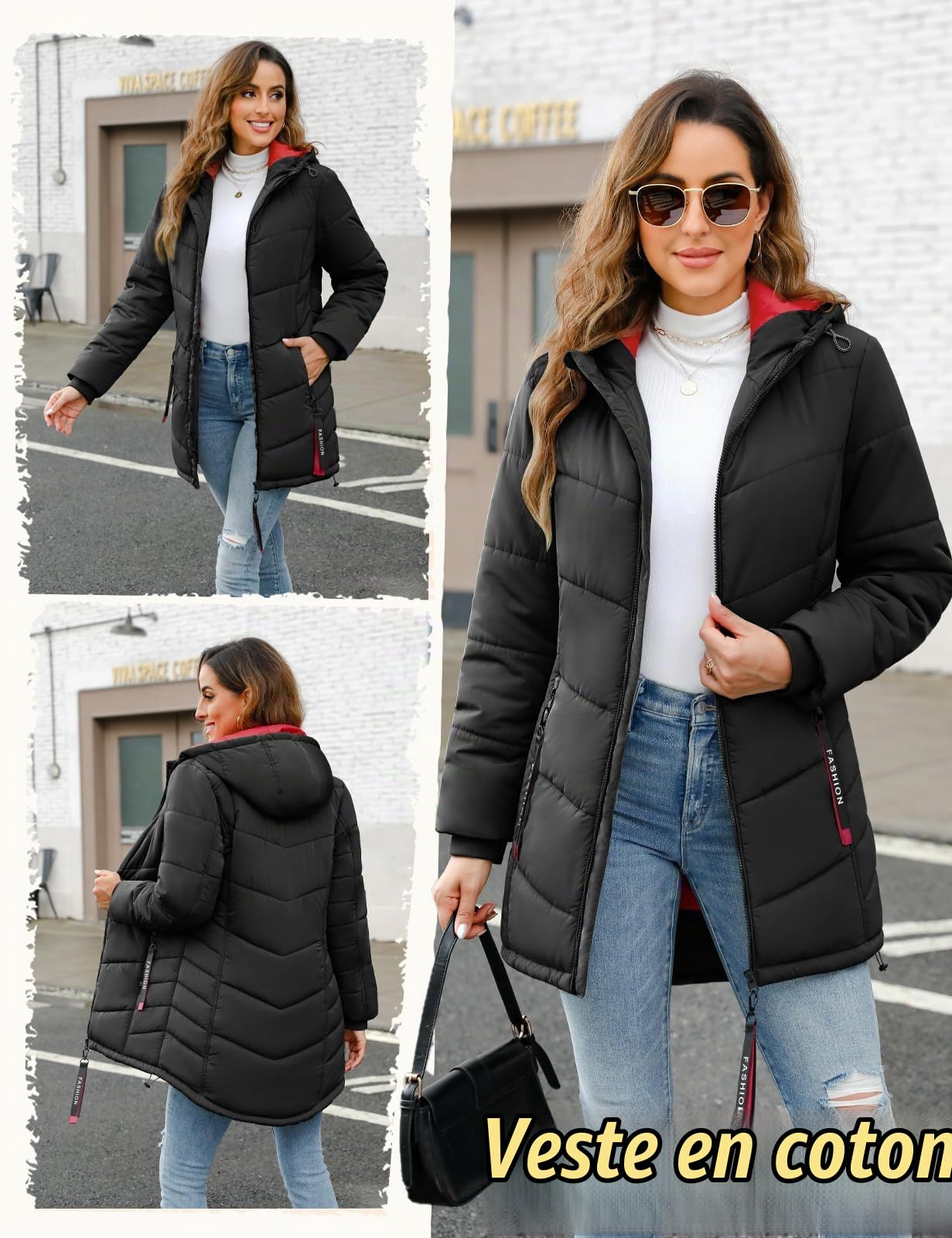 CMTOP Manteau Femme Hiver Chaude Longue Blouson À Capuche Veste Coupe Vent Mi-Long Veste Parka Zippé Hooded Manteaux Femme d'Extérieur Couleur Unie Longues Capuchon Outercoat avec Poches