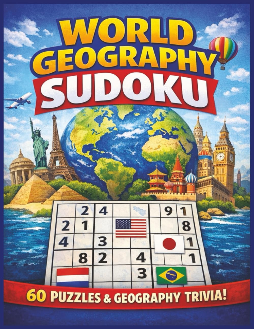 World Geography Sudoku: 60 Large Sudoku Puzzles & World Geography Trivia Questions | for Kids and Adults | 8.5 x 11 | Large Print | Easy to Read!